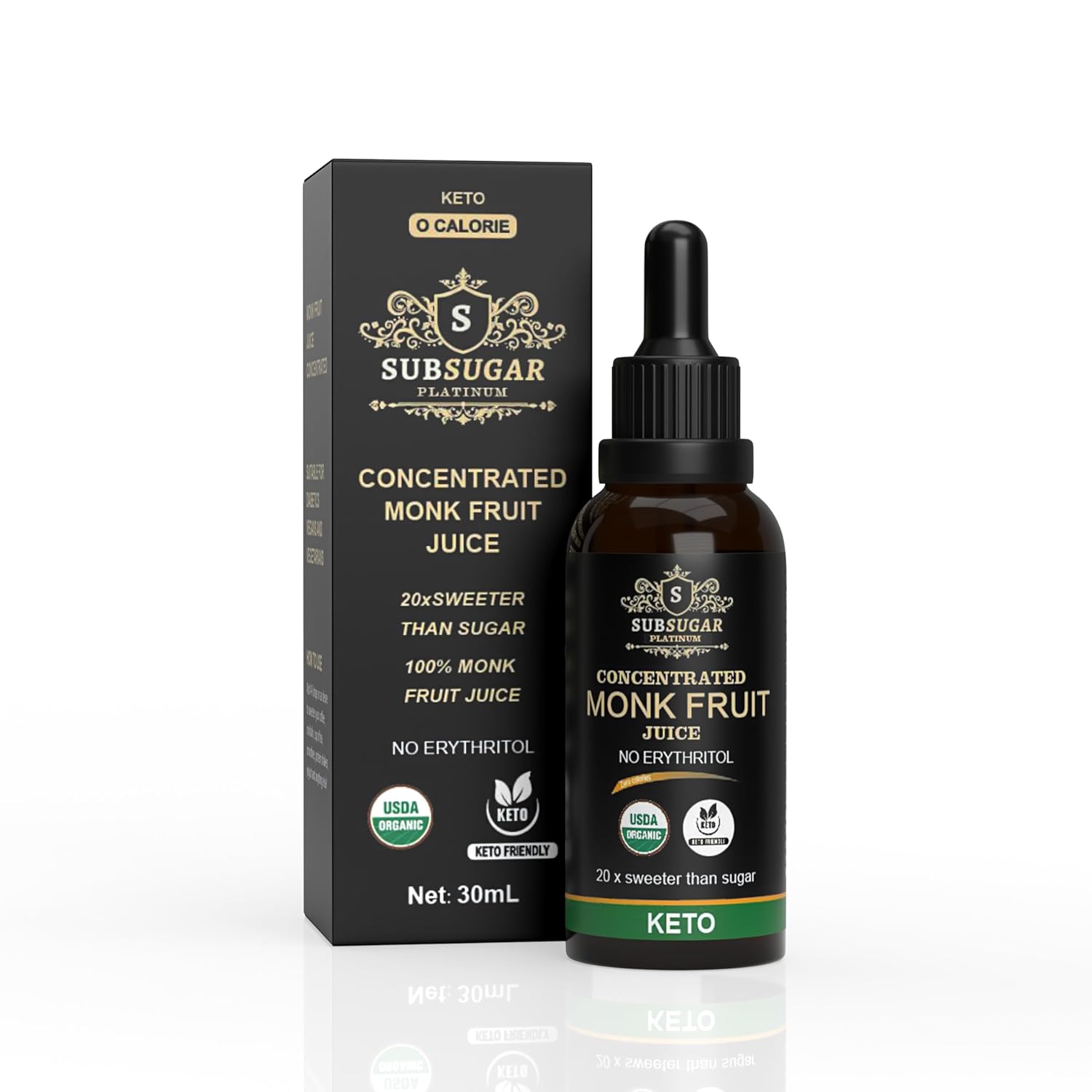 SubSugar Gotas de fruta de monje edulcorante líquido puro de fruta de monje sin eritritol jarabe concentrado alternativo de azúcar cero calorías,