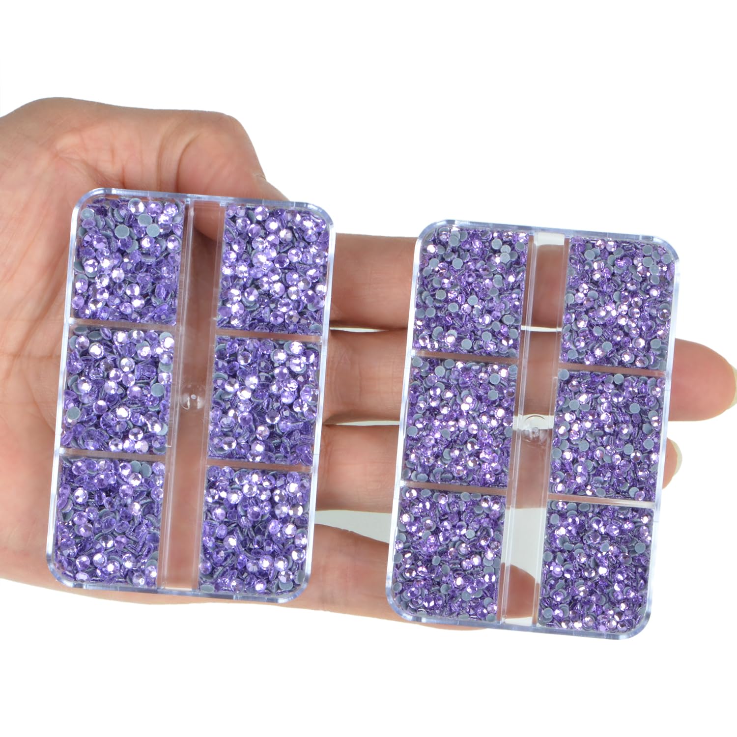 10000 unidades de 5 diamantes de imitación termoadhesivos violetas de tamaño mixto para manualidades, ropa, arte de uñas con pinzas y lápiz para