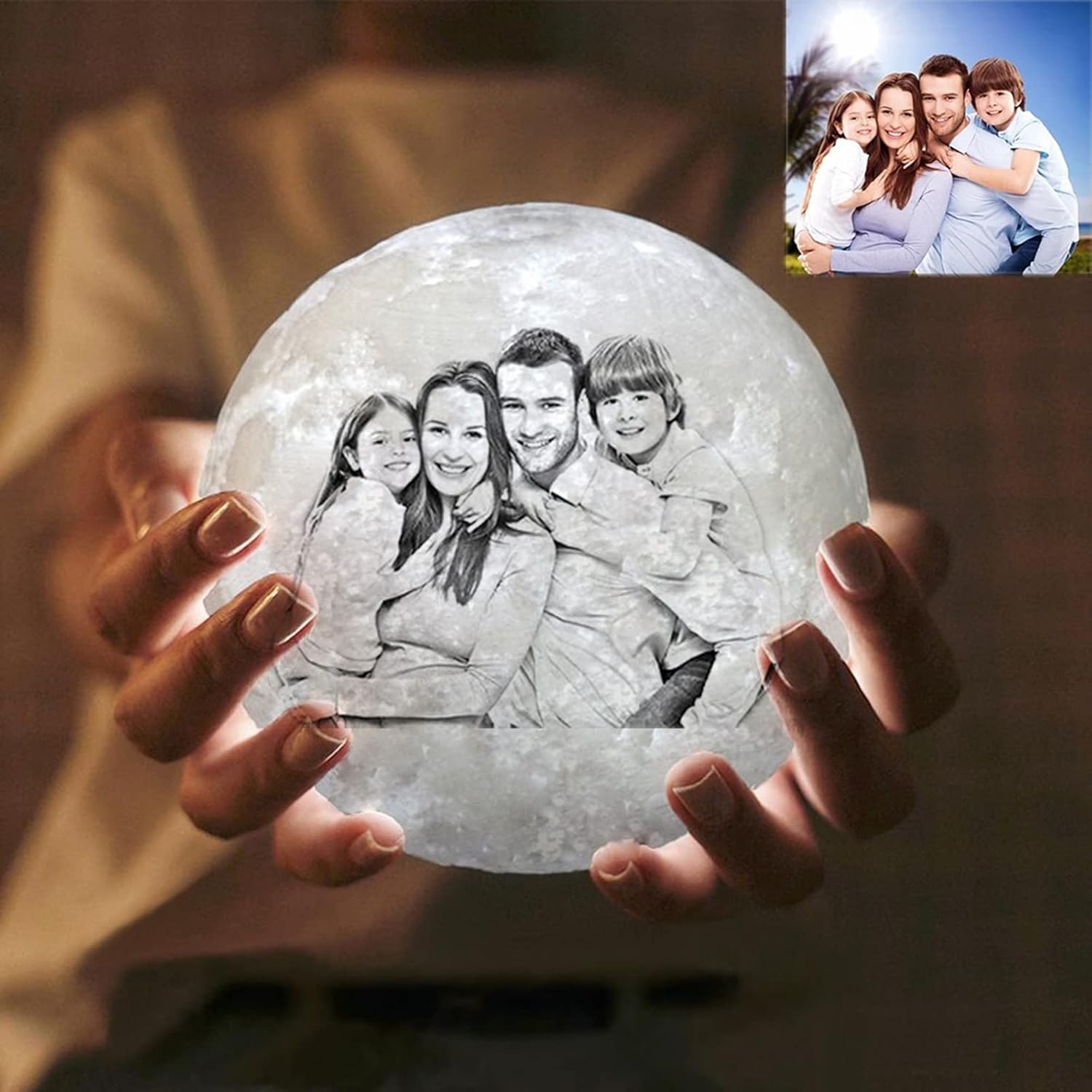 Lámpara de luna personalizada, impresión 3D, lámpara de luna con foto personalizada, imagen personalizada, regalo de luz de luna grabada para