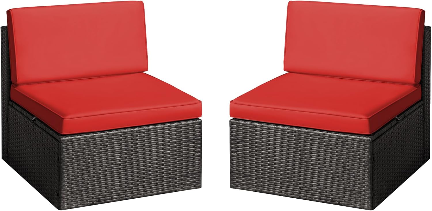 Greesum Juego de 2 piezas de muebles de mimbre de ratán para patio, sofá al aire libre con cojines, almohadas y mesa de cristal para porche, césped