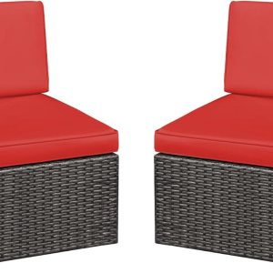 Greesum Juego de 2 piezas de muebles de mimbre de ratán para patio, sofá al aire libre con cojines, almohadas y mesa de cristal para porche, césped Greesum Juego de 2 piezas de muebles de mimbre de ratán para patio, sofá al aire libre con cojines, almohadas y mesa de cristal para porche, césped