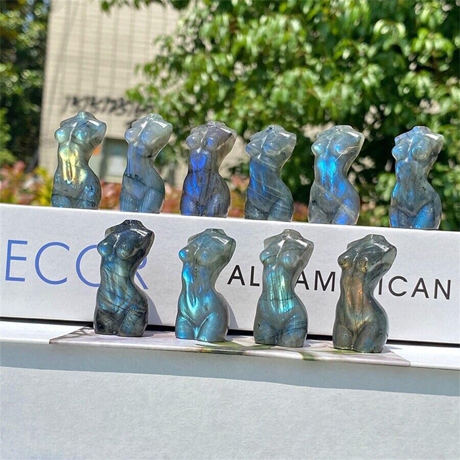 TEAMWILL Escultura curativa de cristal tallado a mano natural de labradorita de cuarzo tallado a mano para manualidades (modelo femenino)