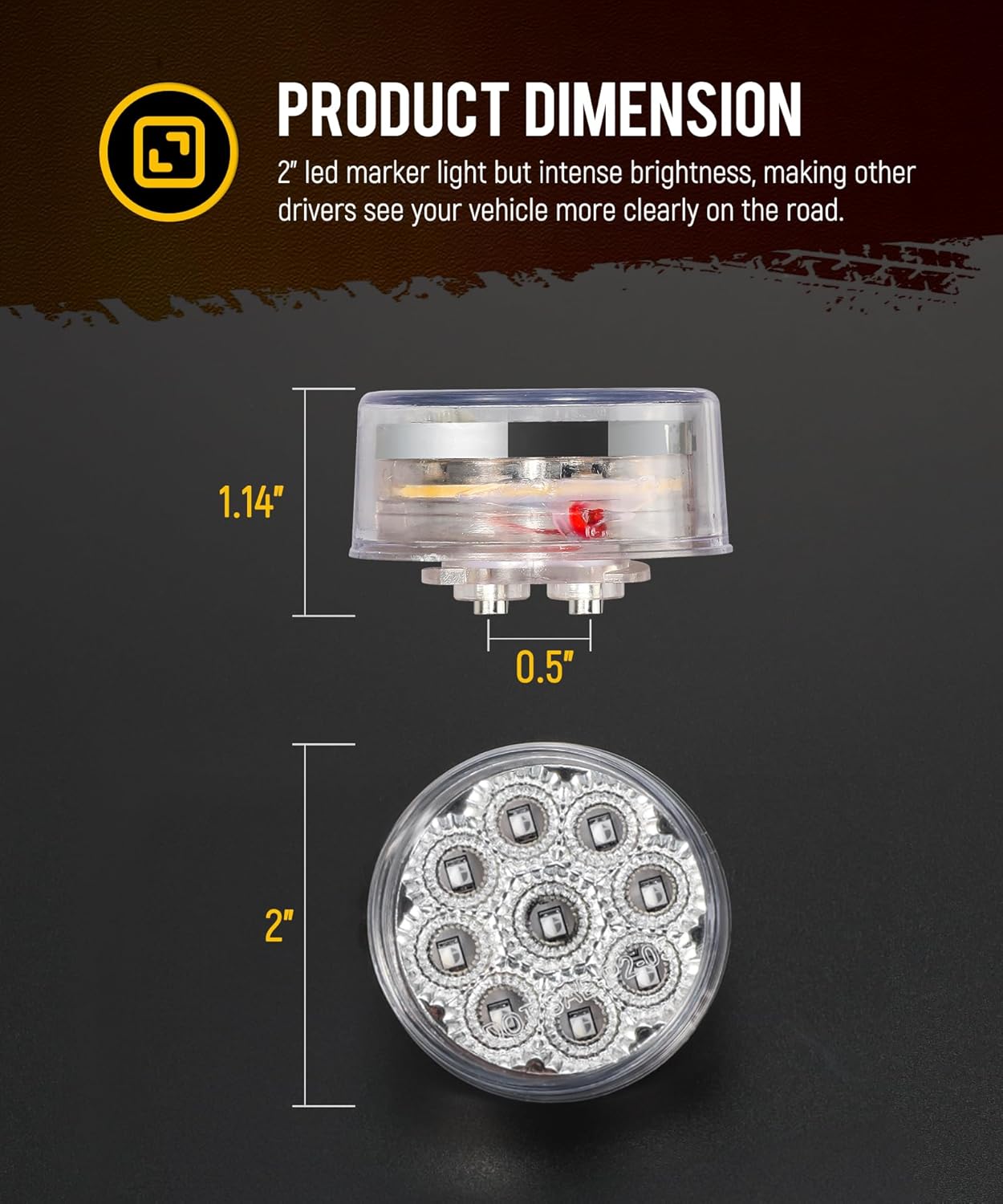 Partsam 10 luces marcadoras redondas de doble revolución de 2 pulgadas, 9 LED, luces laterales ámbar a luces auxiliares azules para camión de