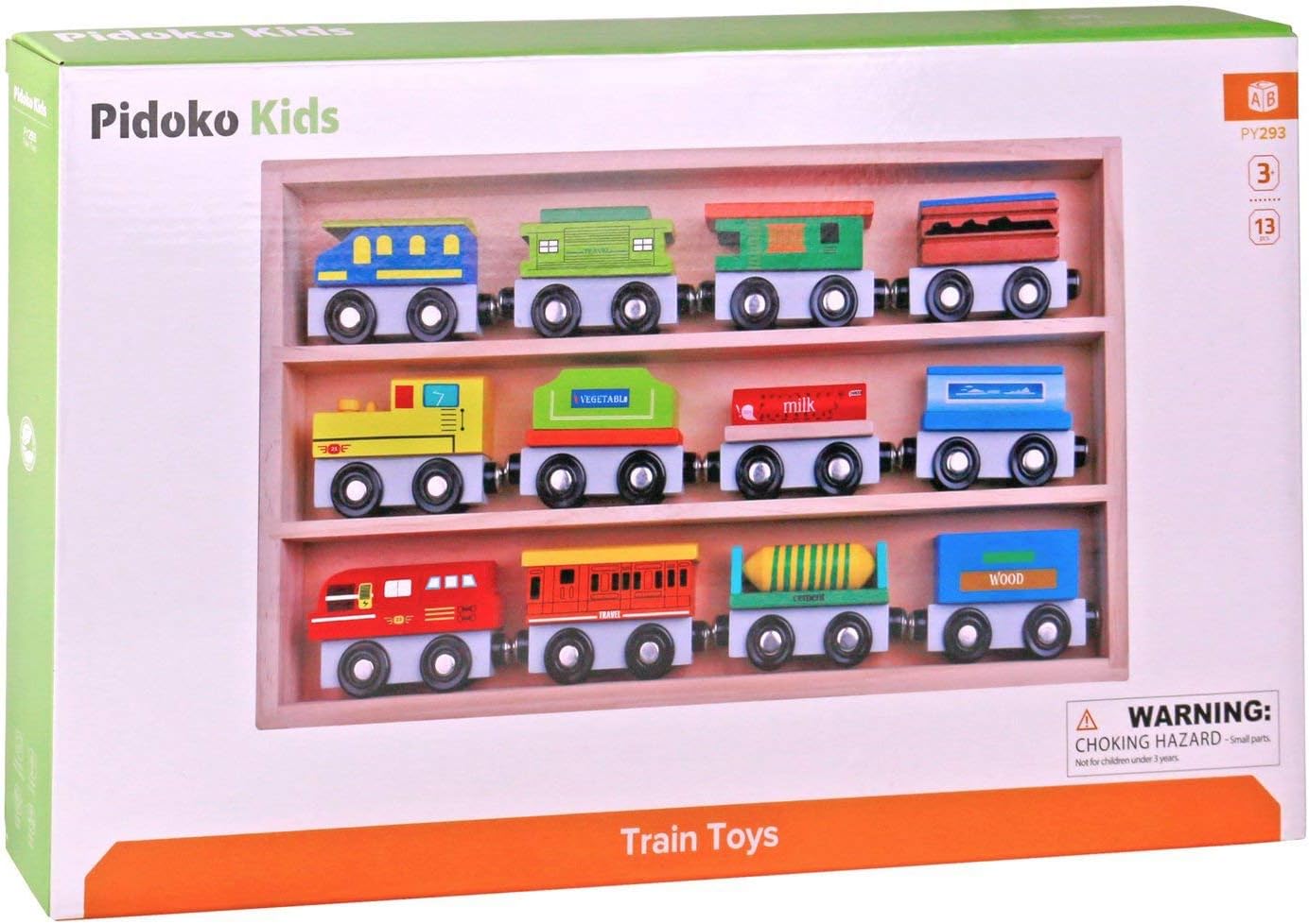 Pidoko Kids Juego de tren de madera  12 piezas de coches motores  Compatible con Thomas Train Set Tracks y las principales marcas  Juguete perfecto