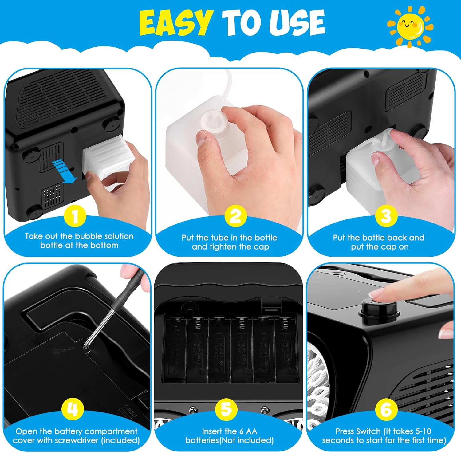 Máquina de burbujas, soplador automático de burbujas con 2 motores de burbujas independientes, fabricante de burbujas para niños con más de 30000