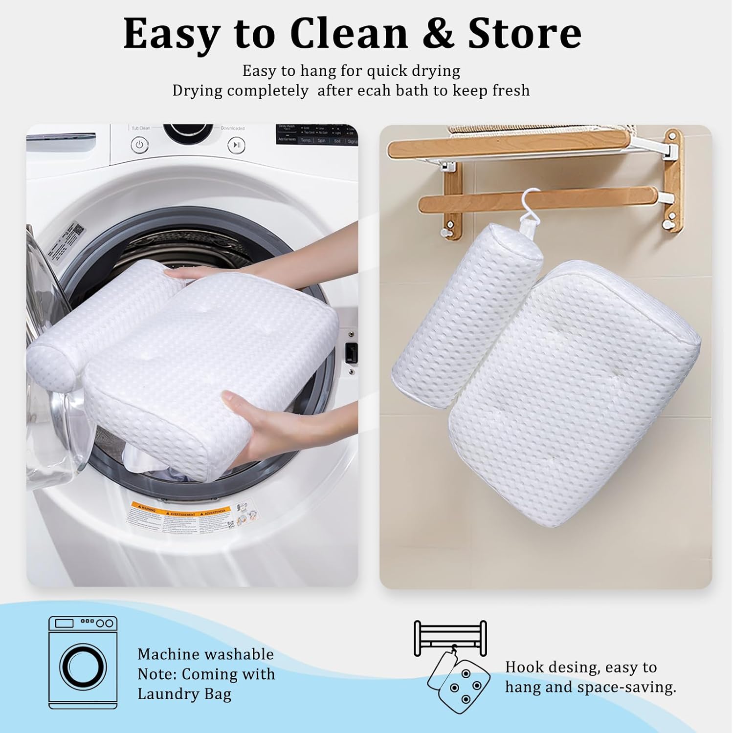 Almohada de baño para bañera, almohada de bañera, almohadas de baño para soporte de cuello y espalda de bañera, reposacabezas impermeable de fuerte