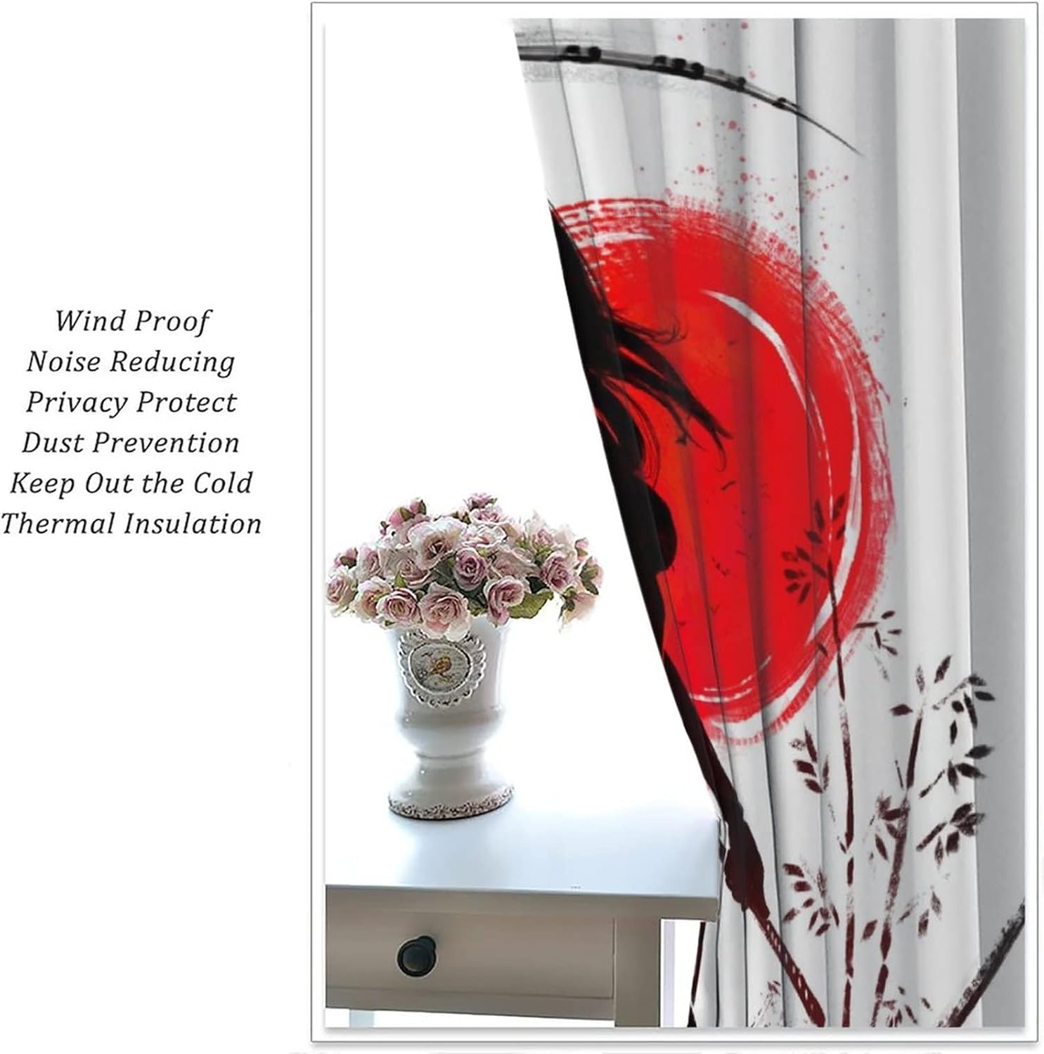 Cortina japonesa de anime samurái femenino Janpan Warrior pintura de tinta para niños y hombres, decoración de habitación, con bolsillo para barra,