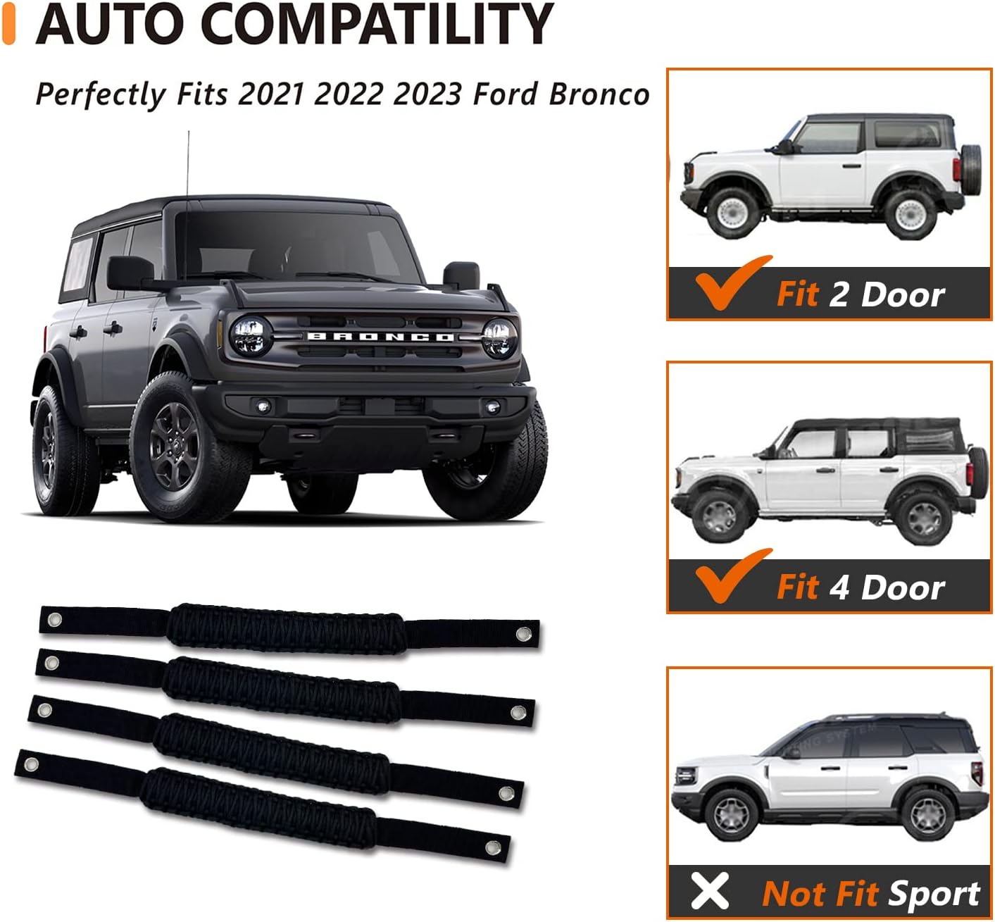 Medwoka Asas de agarre de barra antivuelco (negro)  Compatible con Ford Bronco 2021 2022 2023, mango de agarre de paracaídas, accesorios interiores