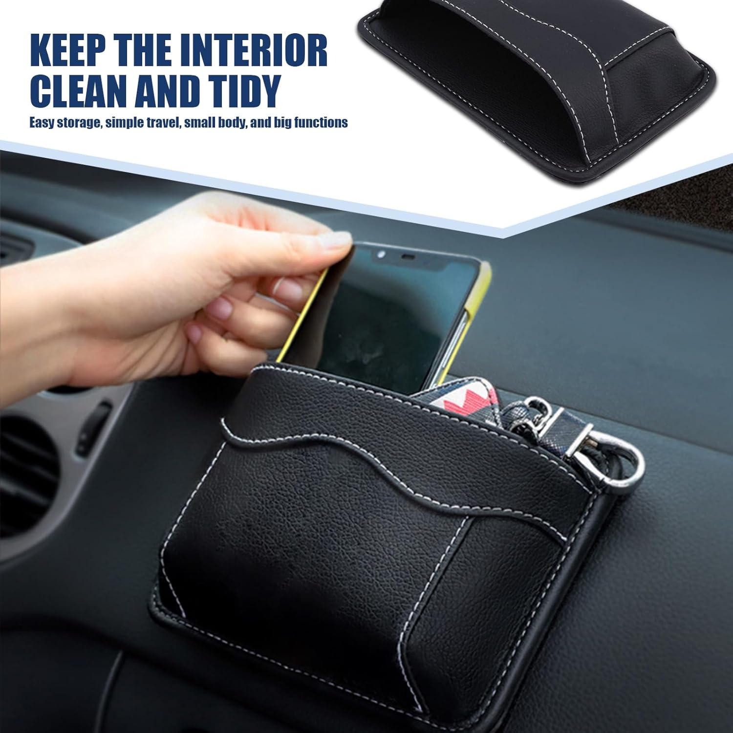 2 organizadores de espacio para asiento de automóvil, 6.69 x 4.72 pulgadas, de cuero totalmente bordado, impermeable, bolsa colgante de