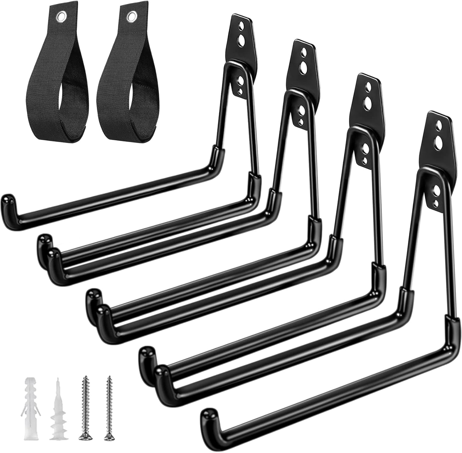Paquete de 4 ganchos de garaje, ganchos de 7.7 pulgadas de largo, con 2 organizadores de cables de extensión, colgador de garaje resistente, ganchos