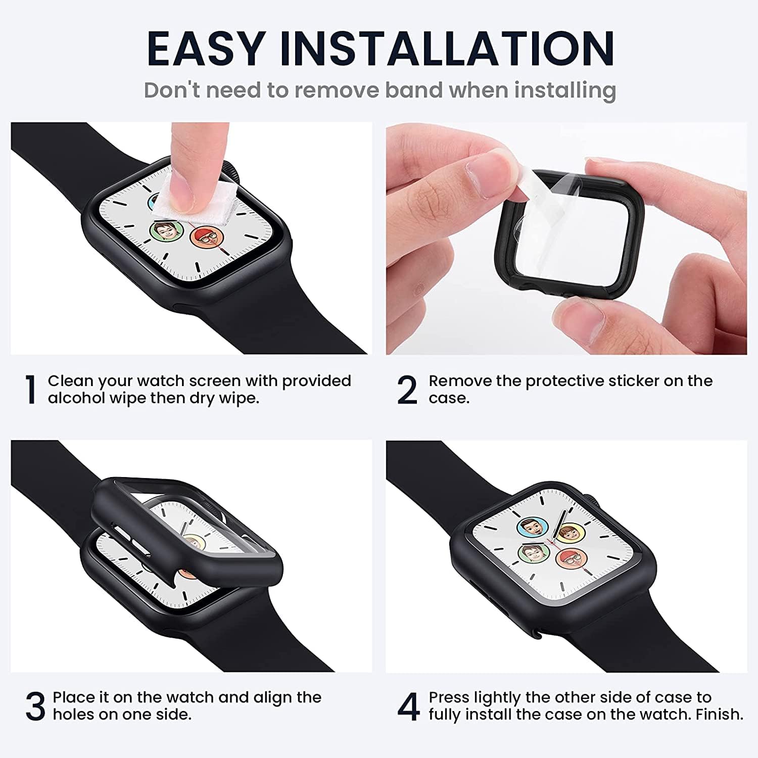 Tensea Funda protectora de pantalla impermeable para Apple Watch Series 8 y 7 de 1.73 pulgadas, accesorios para iWatch de policarbonato con película