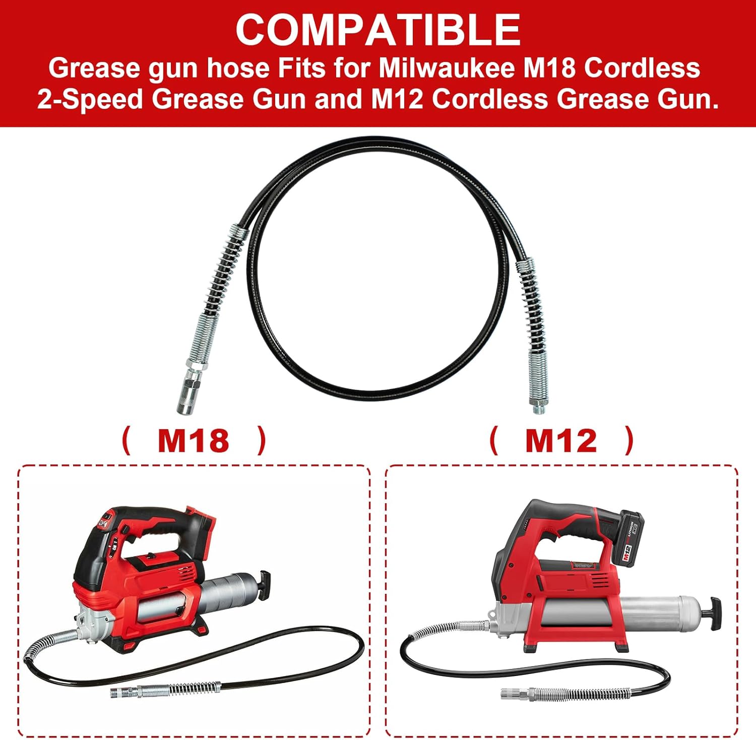 Manguera de pistola de engrase con acoplador HP 49-16-2647 para pistola de grasa Milwaukee 2446-20 y 2646-20 M18 manguera de repuesto para pistola