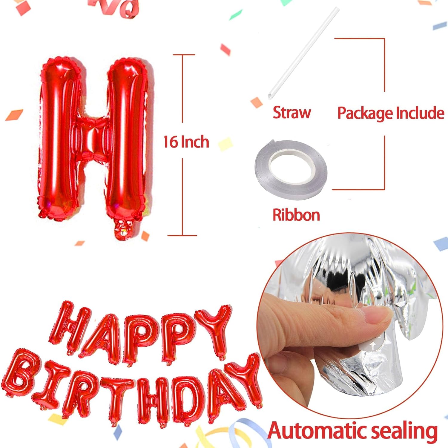Cartel de globos rojos de feliz cumpleaños, letrero de letras de papel de aluminio de Mylar de 16 pulgadas, globos reutilizables para mujeres,
