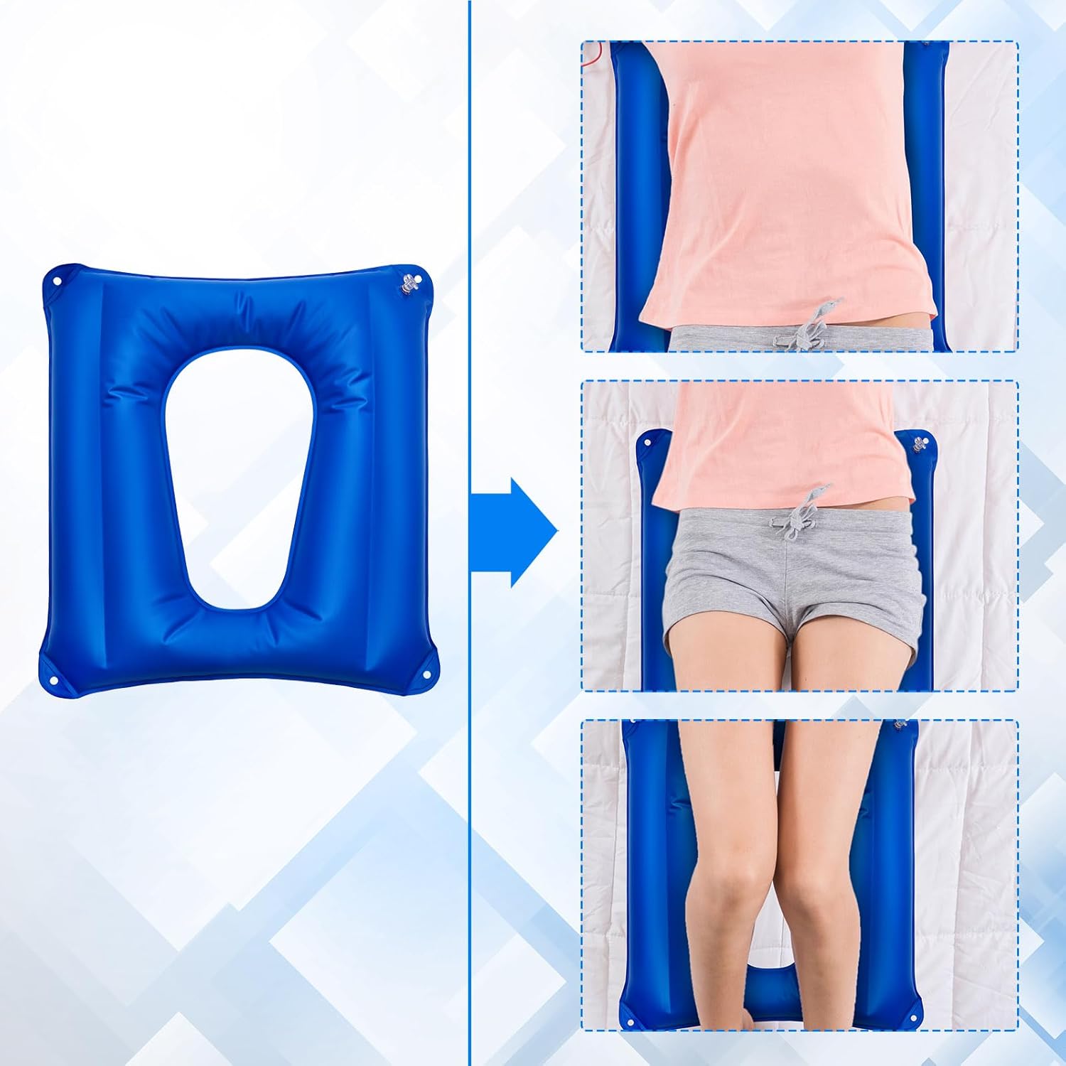 Cojín cuadrado inflable, transpirable, cómodo, cojín inflable para asiento de aire e inflador para sentarse, inodoro, oficina, silla escolar, silla
