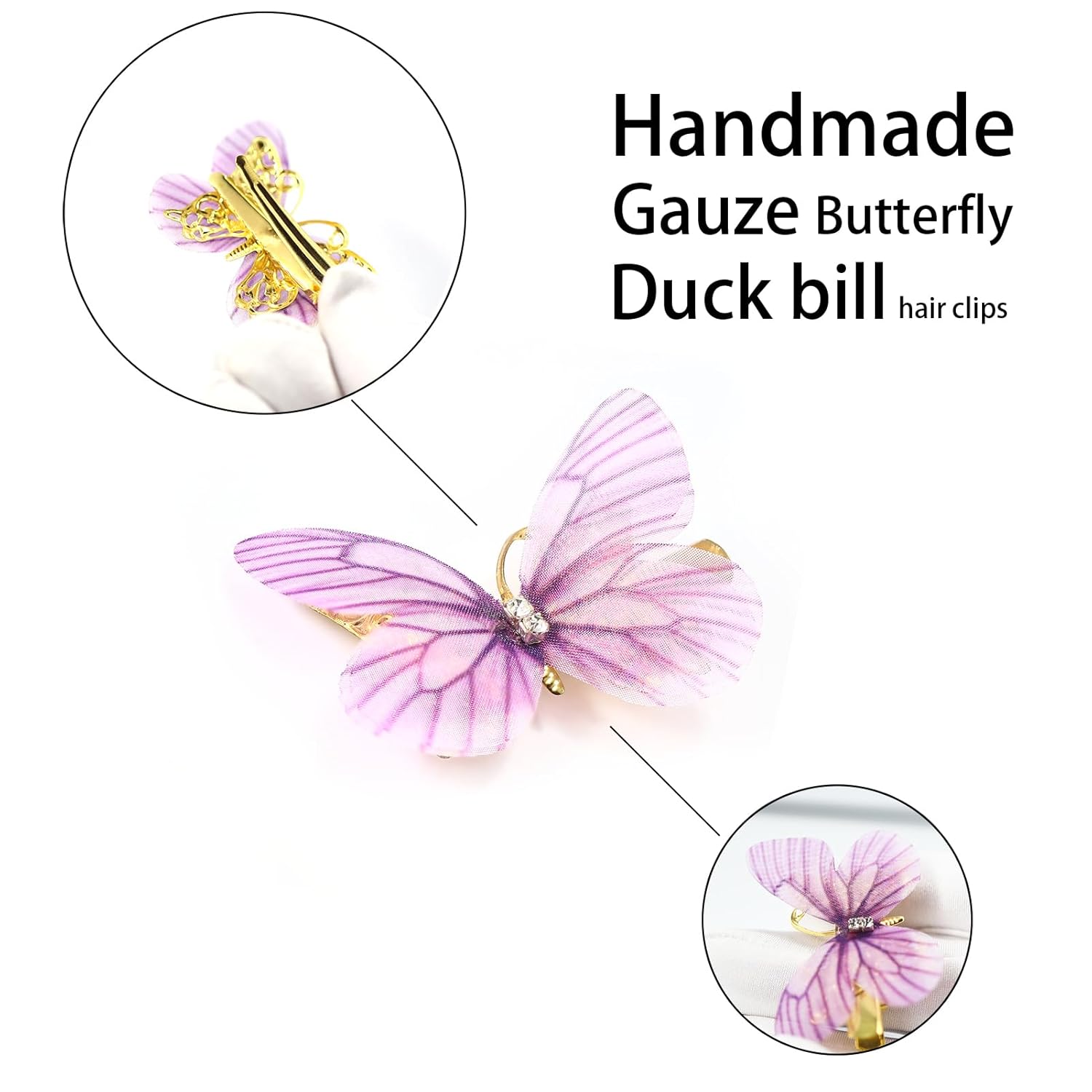 12 pinzas decorativas de mariposa para el cabello para adolescentes, accesorios para el cabello de niñas hechas a mano para cabello fino, pequeñas