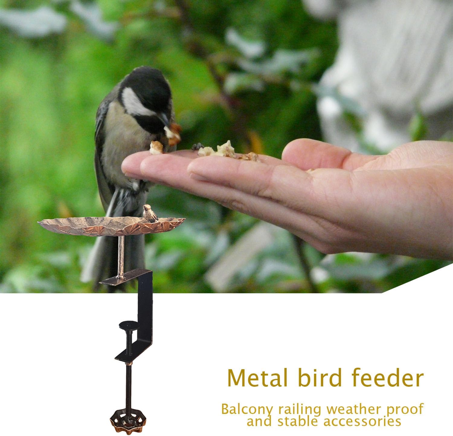 changqing Alimentador de baño de metal para pájaros, hoja de loto, montado en la cubierta de doble uso, para decoración de jardín al aire libre,
