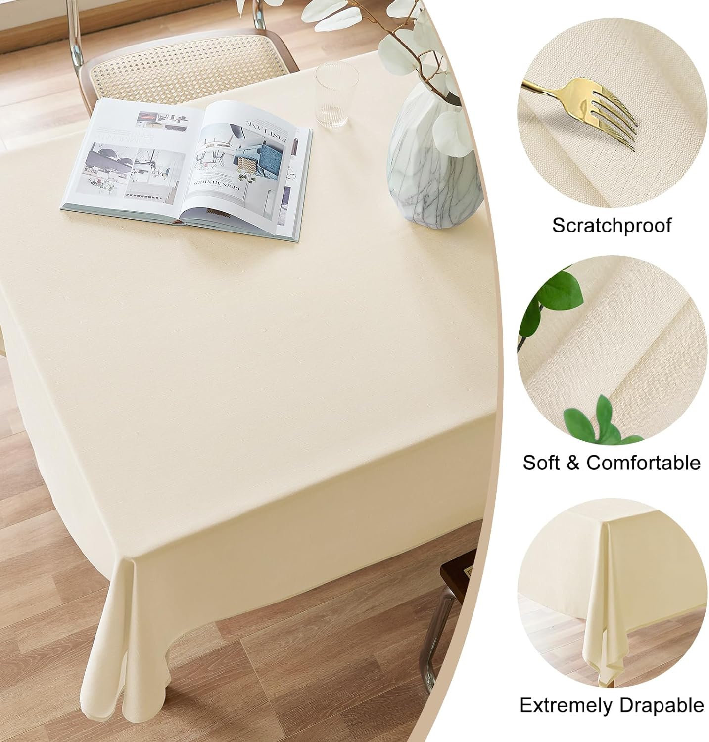 Mantel texturizado rectangular de 60 x 84 pulgadas, resistente al agua, a prueba de derrames, lavable, tela sin arrugas, cubierta de mesa de comedor