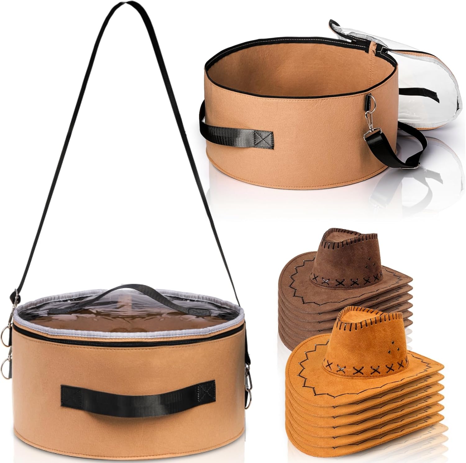 Paquete de 2 cajas de almacenamiento para sombreros con tapa, caja plegable de fieltro de 15 pulgadas, organizador redondo para sombreros de viaje,