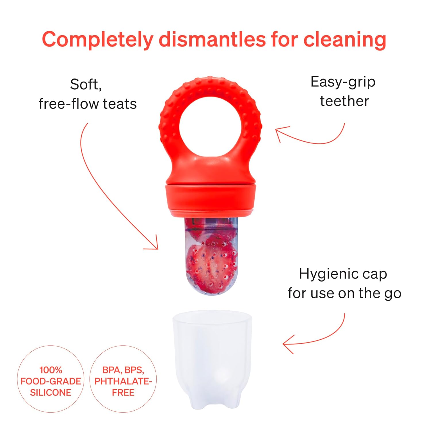 Alimentador de frutas para bebés, juguetes de dentición congelados para bebés, paquete de 2 alimentadores para chupetes de frutas con 4 tetinas