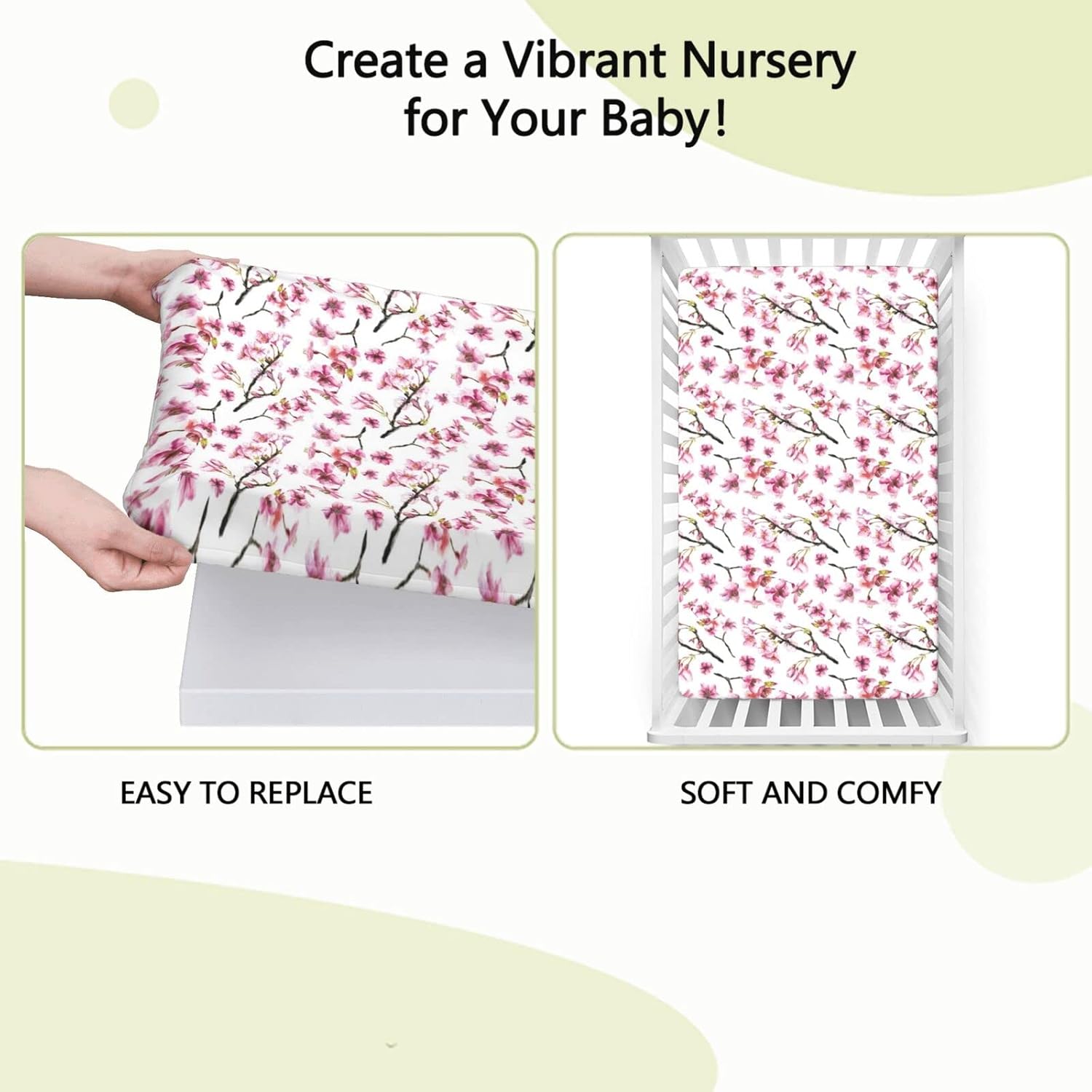 Sábana bajera ajustable para cuna con temática de flor de cerezo, suave y transpirable, sábana para colchón de cuna o sábana para niños pequeños,