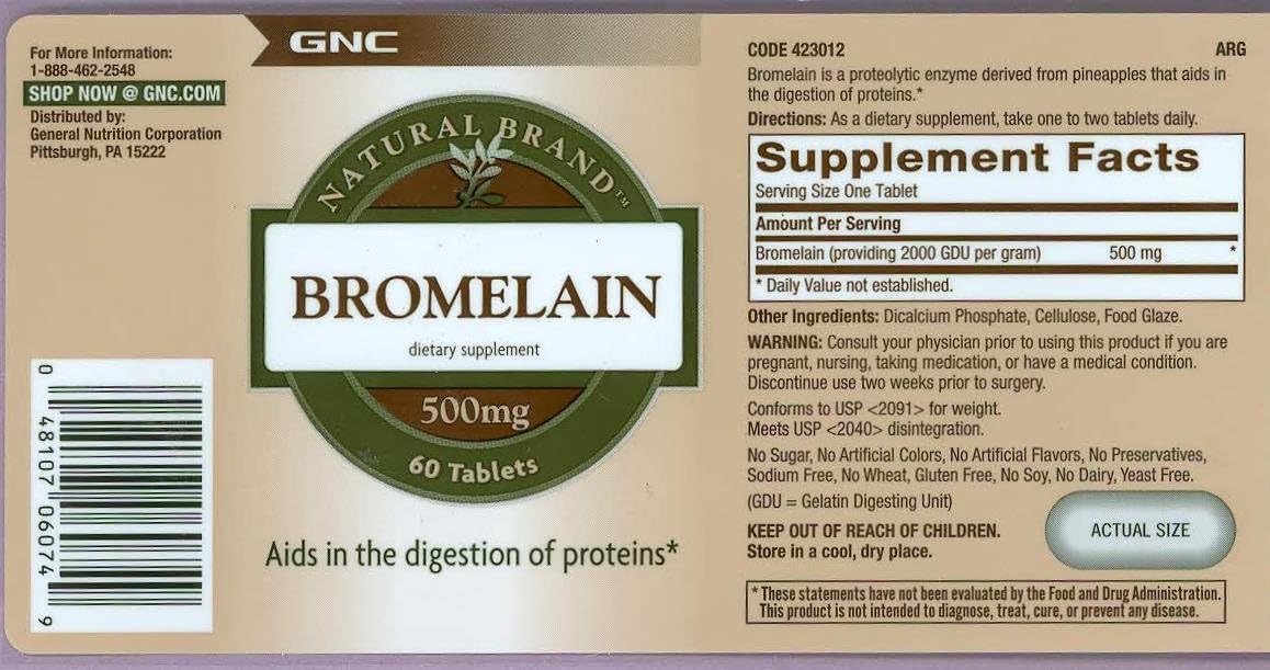 GNC Bromelina de marca natural 500 mg, 60 porciones