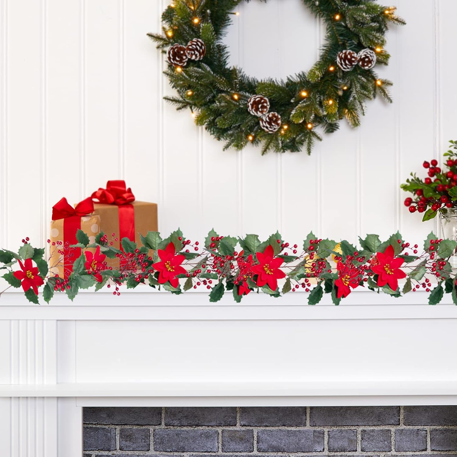 Artifical Flower,Artificial Christmas Vine,Dragon Beard Red Fruit Christmas Flower,Table Centerpieces for Home Kitchen Garden Party Decor (#1)