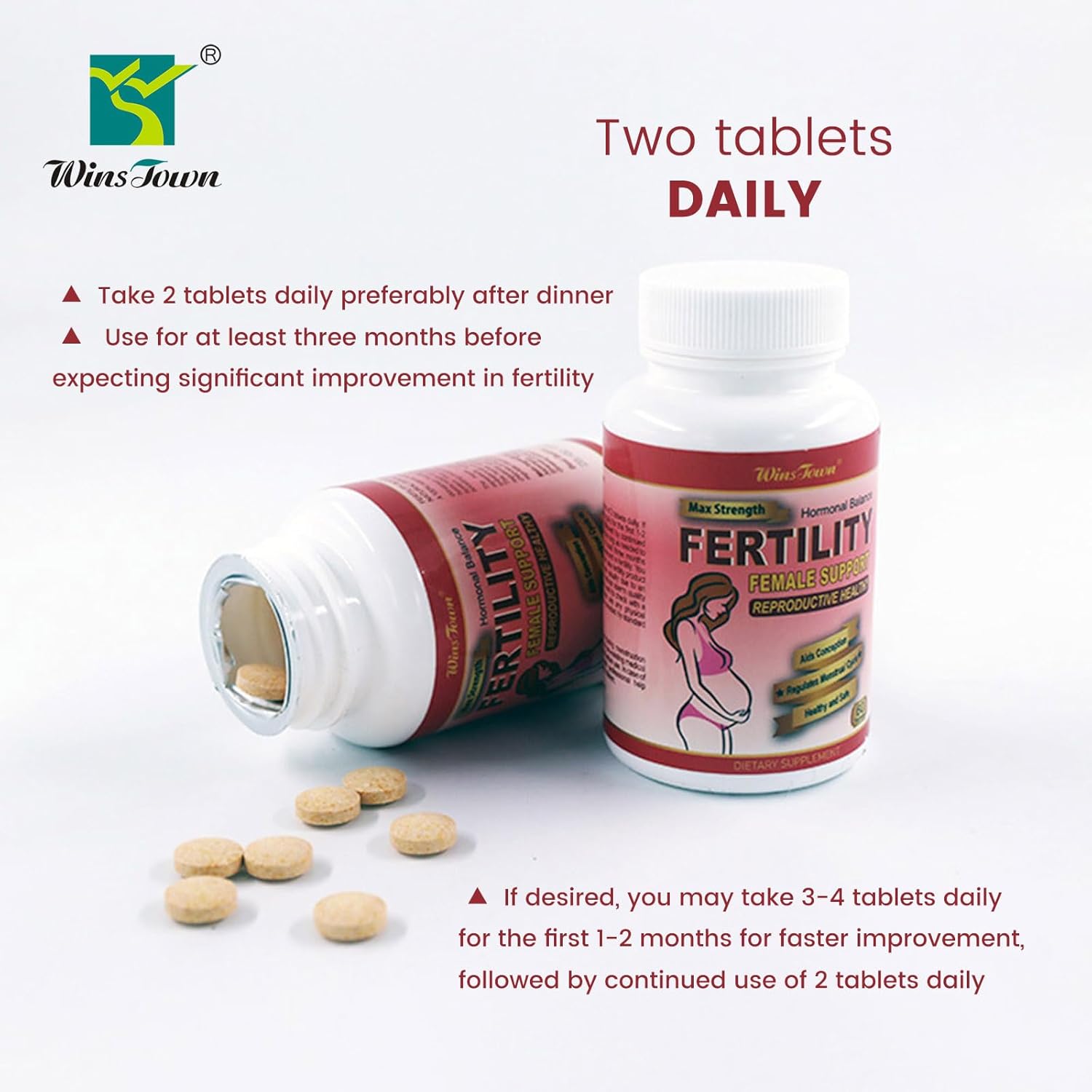Wins Town Tableta de fertilidad para mujeres con vitaminas prenatales, suplemento de fertilidad femenina, apoyo a la concepción y el equilibrio