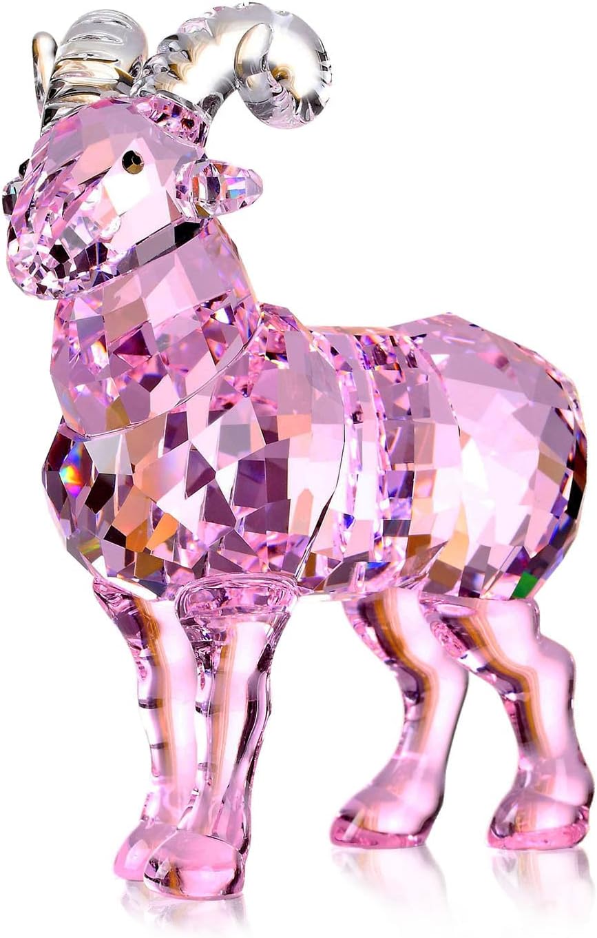 Colección de figuras de animales de cabra de cristal, estatua coleccionable para decoración del hogar (rosa)