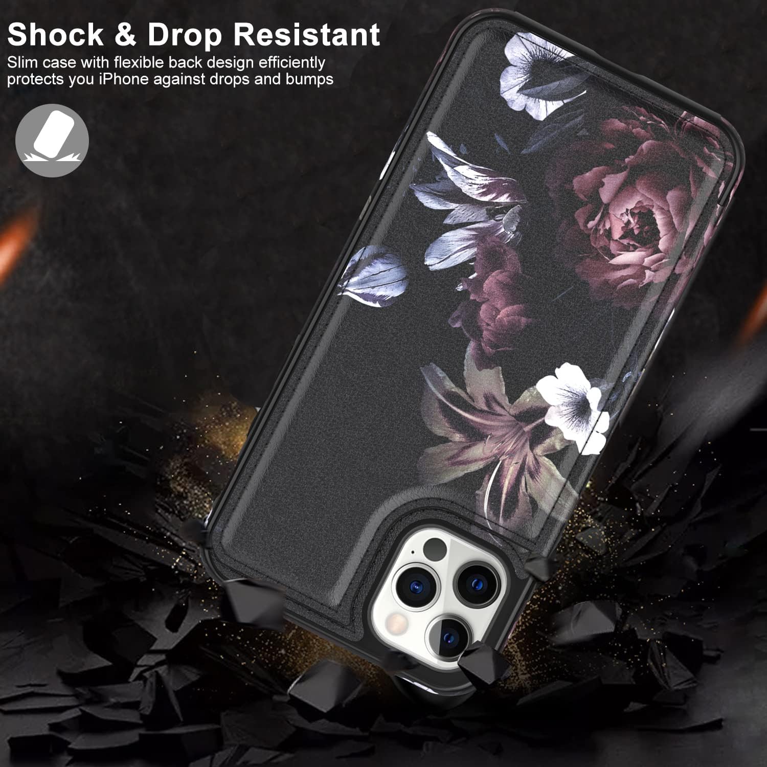 LETO Funda para iPhone 15 Pro con tapa tipo folio de cuero, diseños de flores de moda, ranuras para tarjetas, función atril, funda protectora para