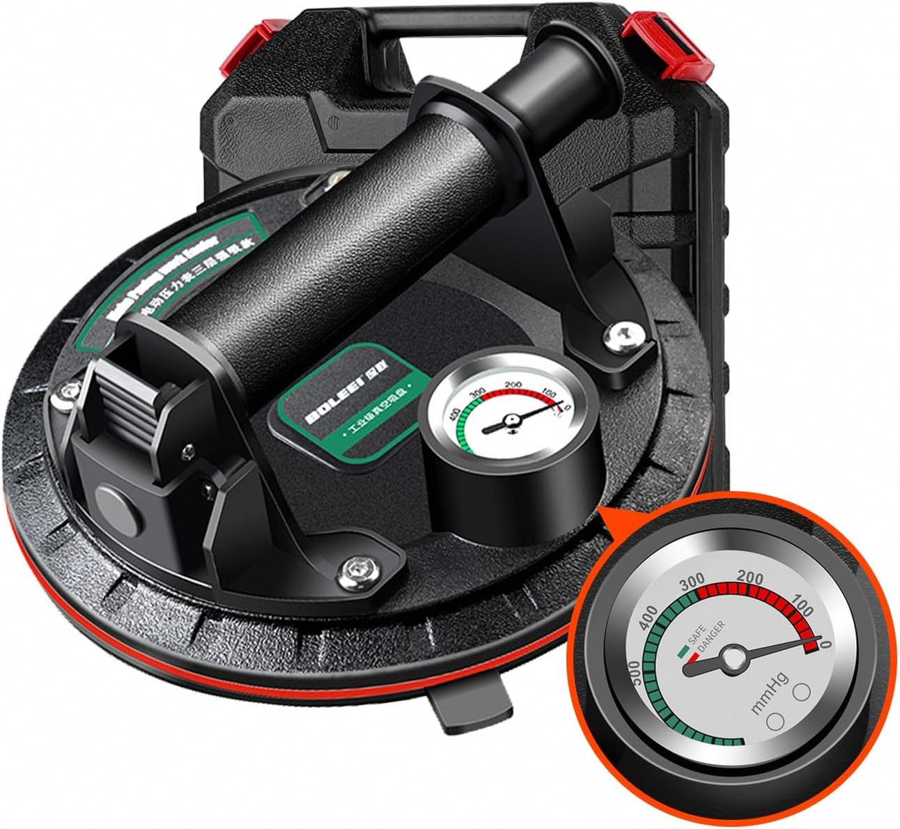 Ventosas de vidrio, elevador de ventosa industrial de 8 pulgadas, capacidad de carga de 440 libras440.9 lbs, ventosa de vacío resistente con medidor