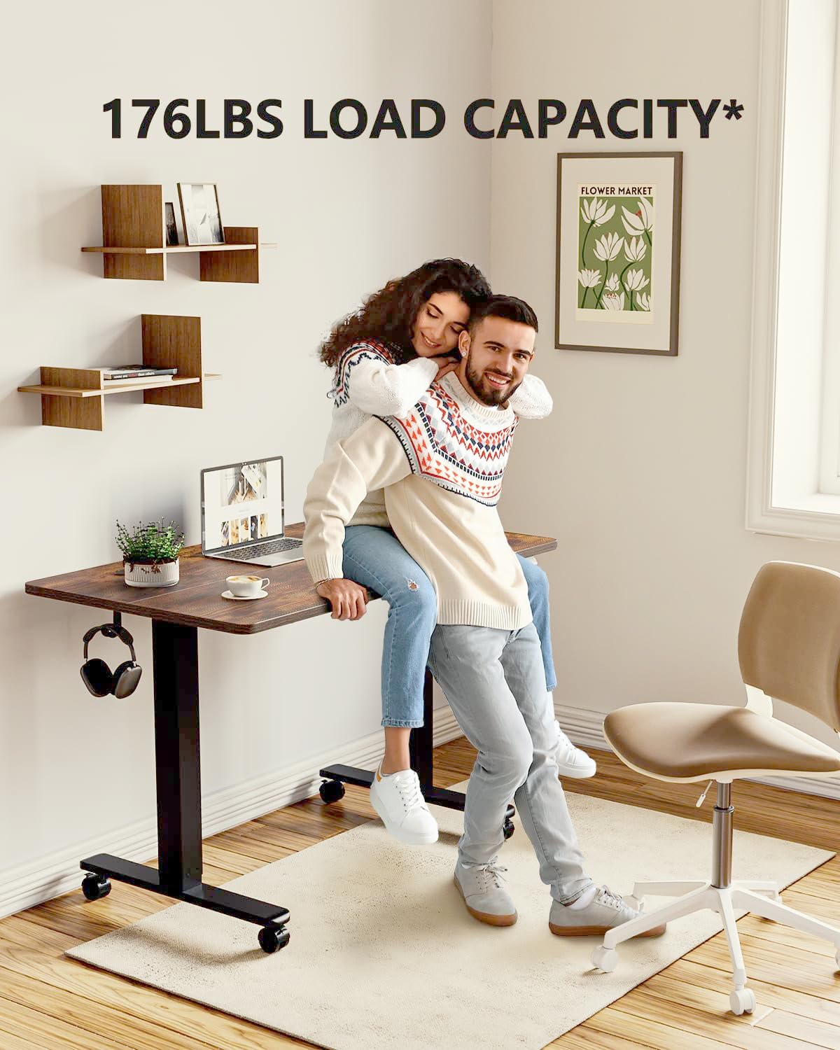 BANTI Escritorio eléctrico de pie ajustable de altura de 48 x 24 pulgadas, mesa de pie, escritorio de oficina en casa con tablero de empalme, parte