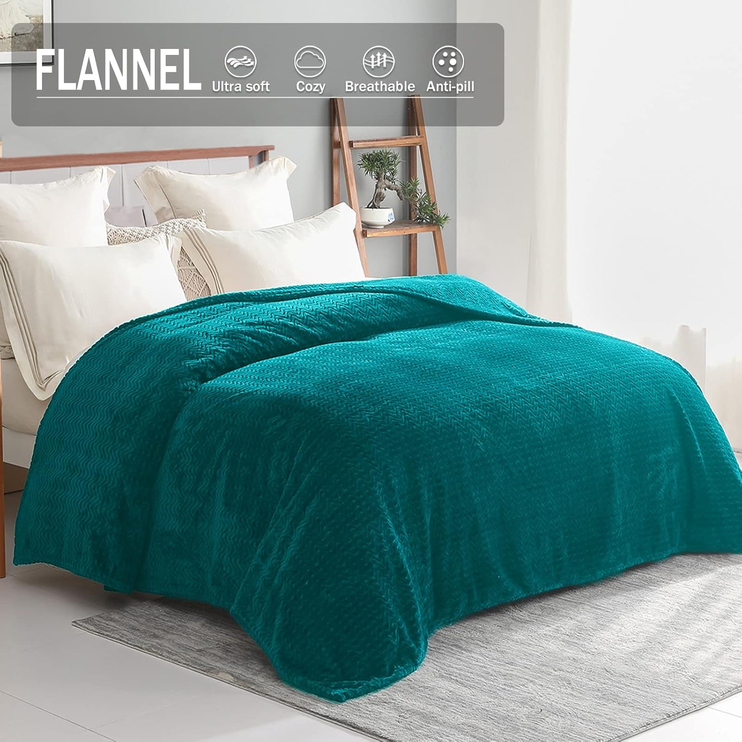 Exclusiva Mezcla – Manta de franela grande de 50 x 70 in, tejido jacquard con diseño de ondas, suave, ligera y decorativa