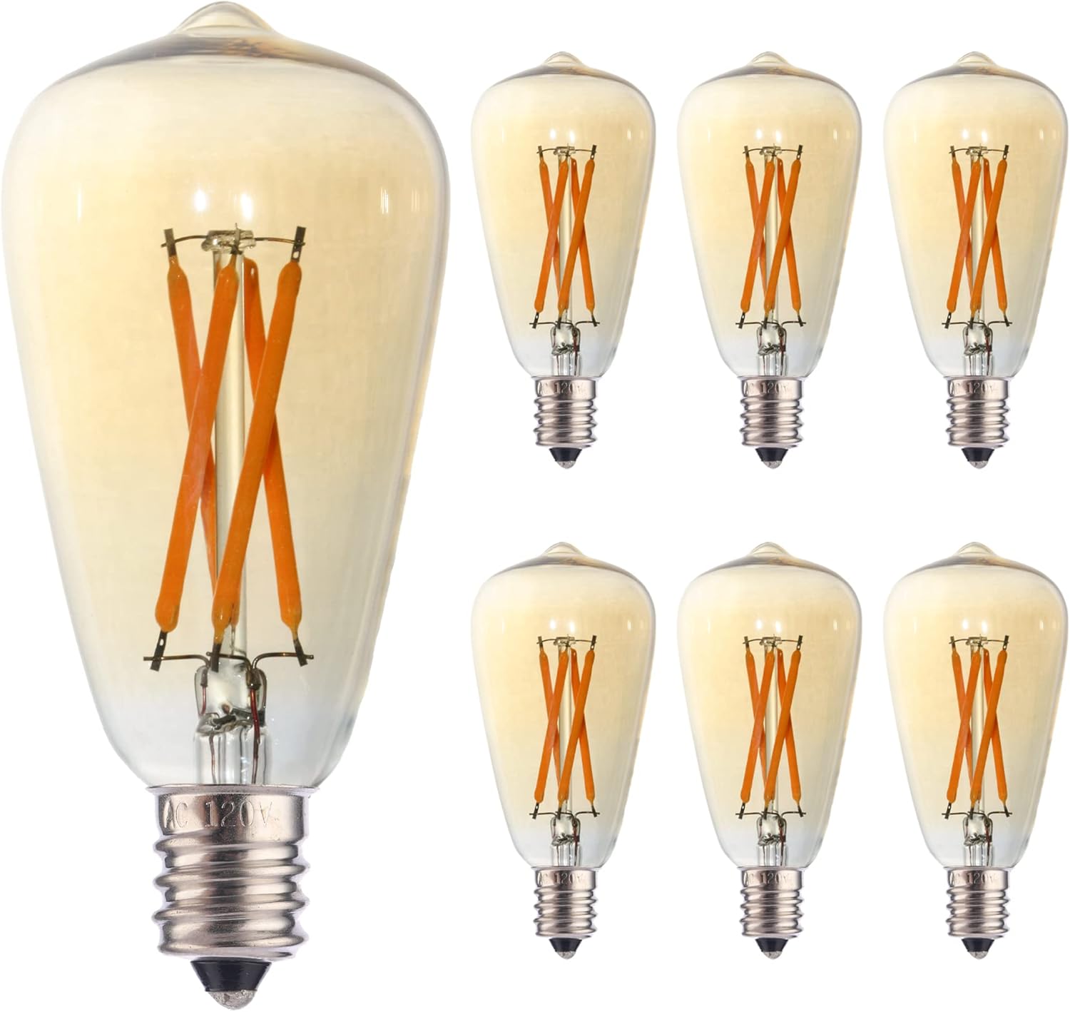 Paquete de 6 bombillas LED de repuesto ST38, 4 W equivalentes a 40 W, bombilla Edison de filamento cálido de 2200 K, base de candelabro E12,