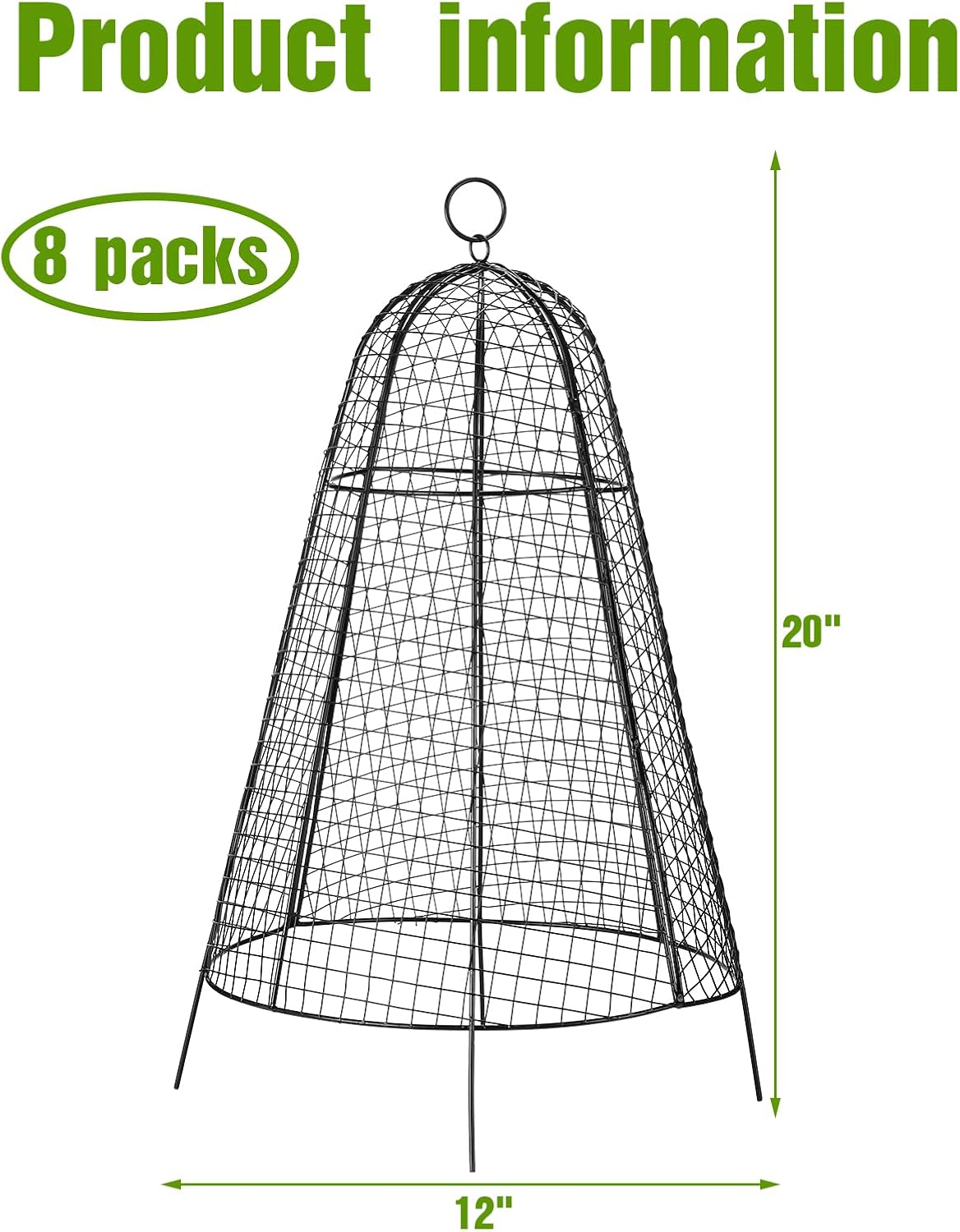 Paquete de 8 Cloche de alambre de pollo de jardín de 12 x 20 pulgadas, alambre de metal, protector de plantas de alambre grande, jaulas de tomate,