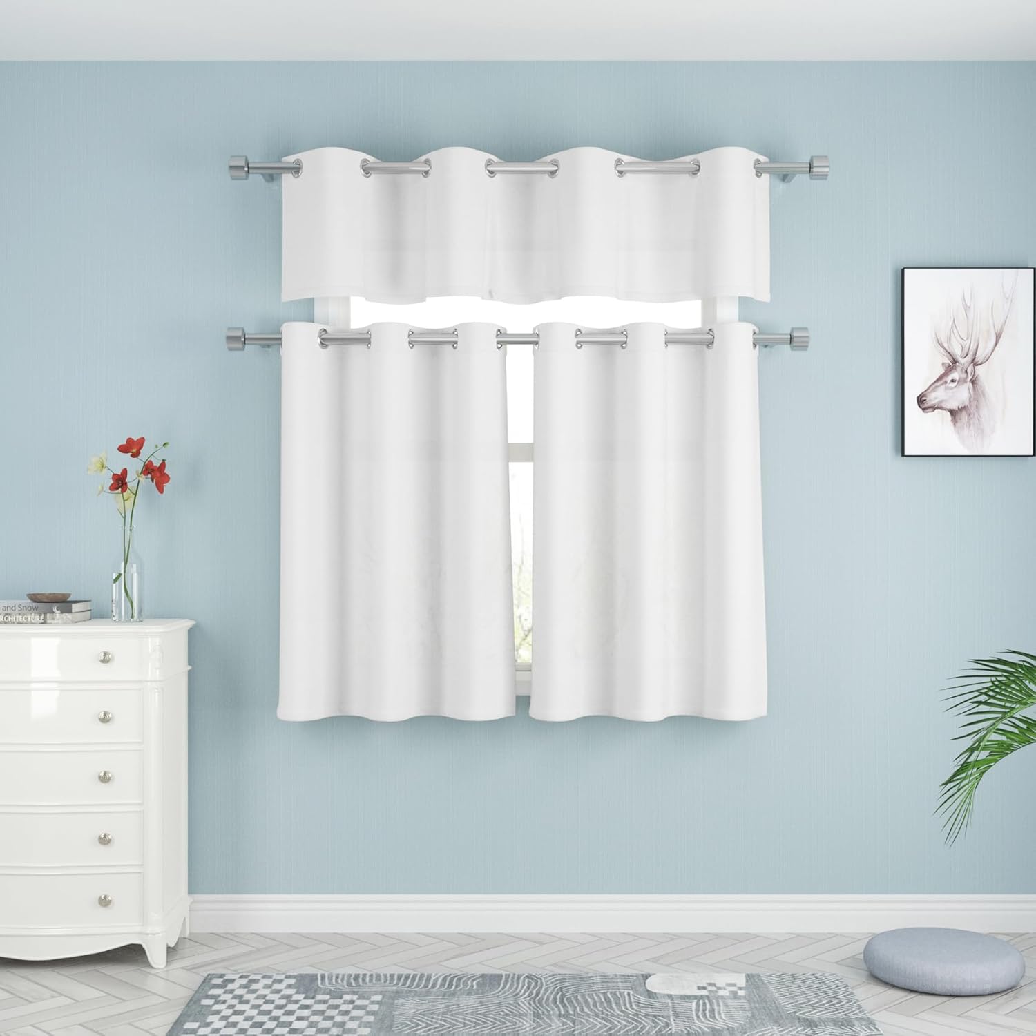 UPOPO Cortinas blancas para cocina sobre el fregadero, 36 pulgadas de largo, lino texturizado, cortinas cortas para baño, privacidad pequeña, mini