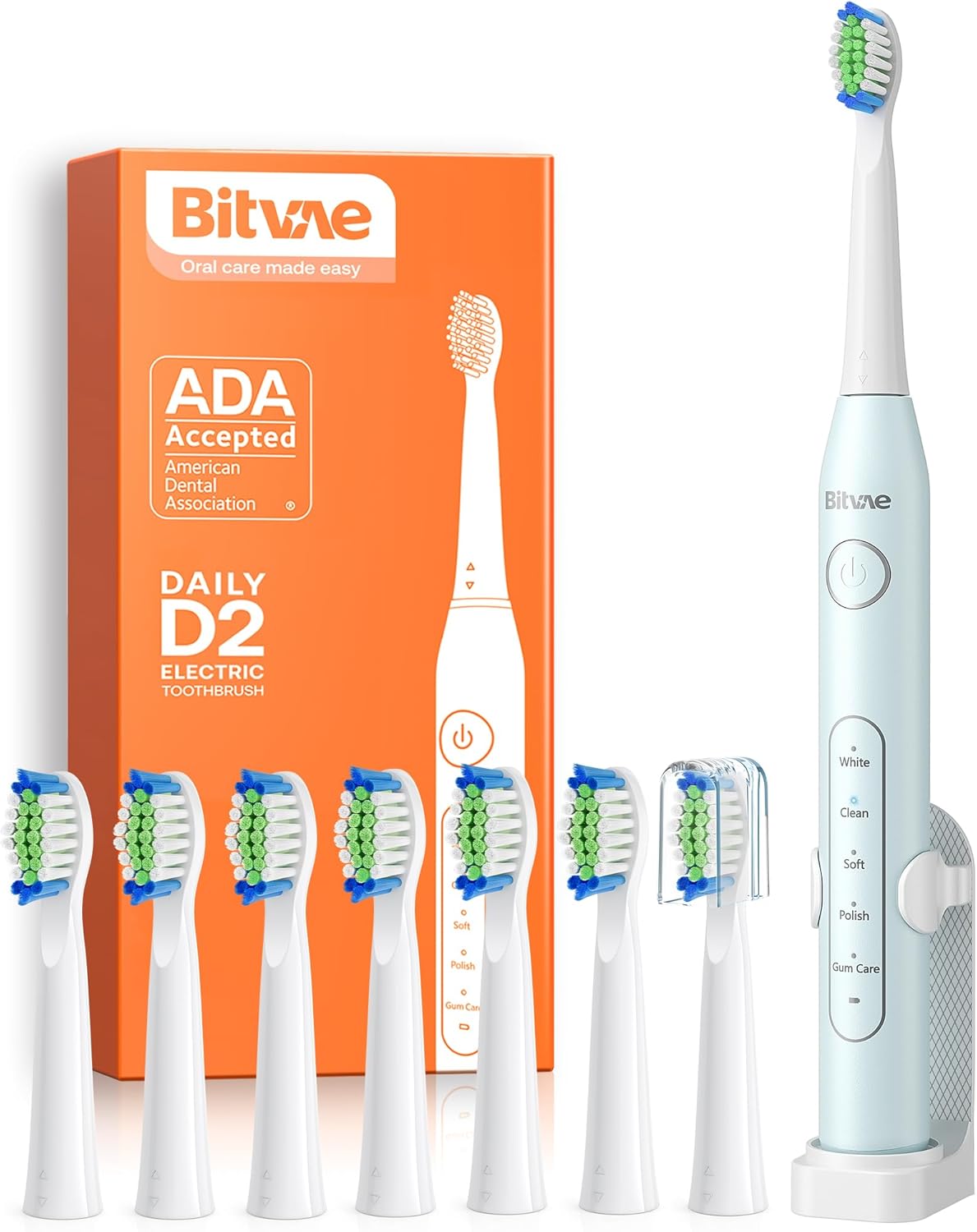 Bitvae Paquete de cepillos de dientes eléctricos ultrasónicos y giratorios para adultos y niños, cepillos de dientes recargables sónicos aceptados