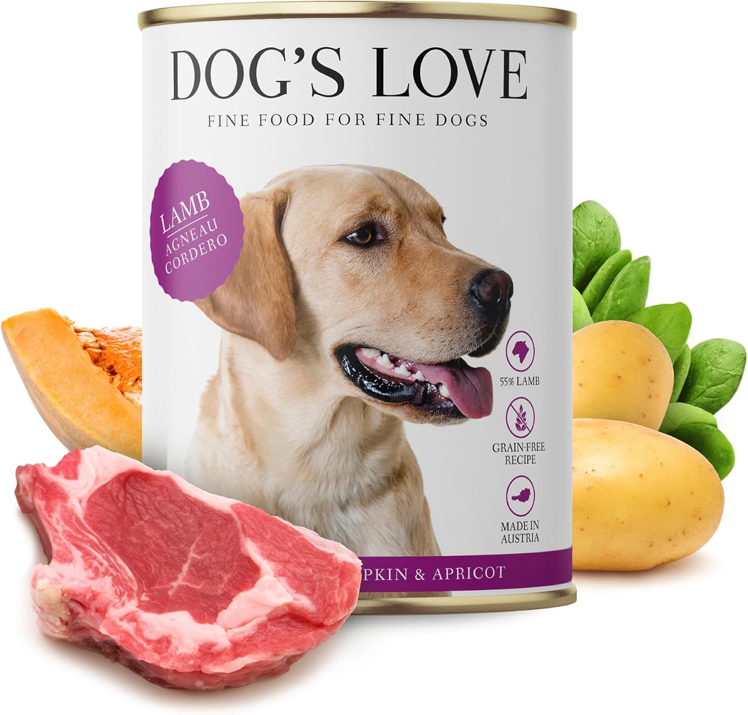 DOG’S LOVE – Alimento húmedo de ingredientes limitados de proteínas naturales súper premium  Cordero adulto  Menú completo de alimentos ricos y