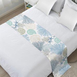 Caminos de cama azul y verde azulado coral para cama tamaño Queen, mantas de cama para pie de cama, playa de verano, estrellas de mar, costero, Caminos de cama azul y verde azulado coral para cama tamaño Queen, mantas de cama para pie de cama, playa de verano, estrellas de mar, costero,