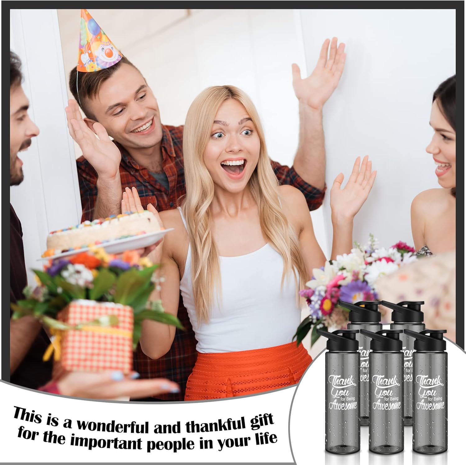 20 unidades de regalos de agradecimiento a los empleados a granel de 24 onzas con texto en inglés “Thank You for Being Awesome – Botella de agua de