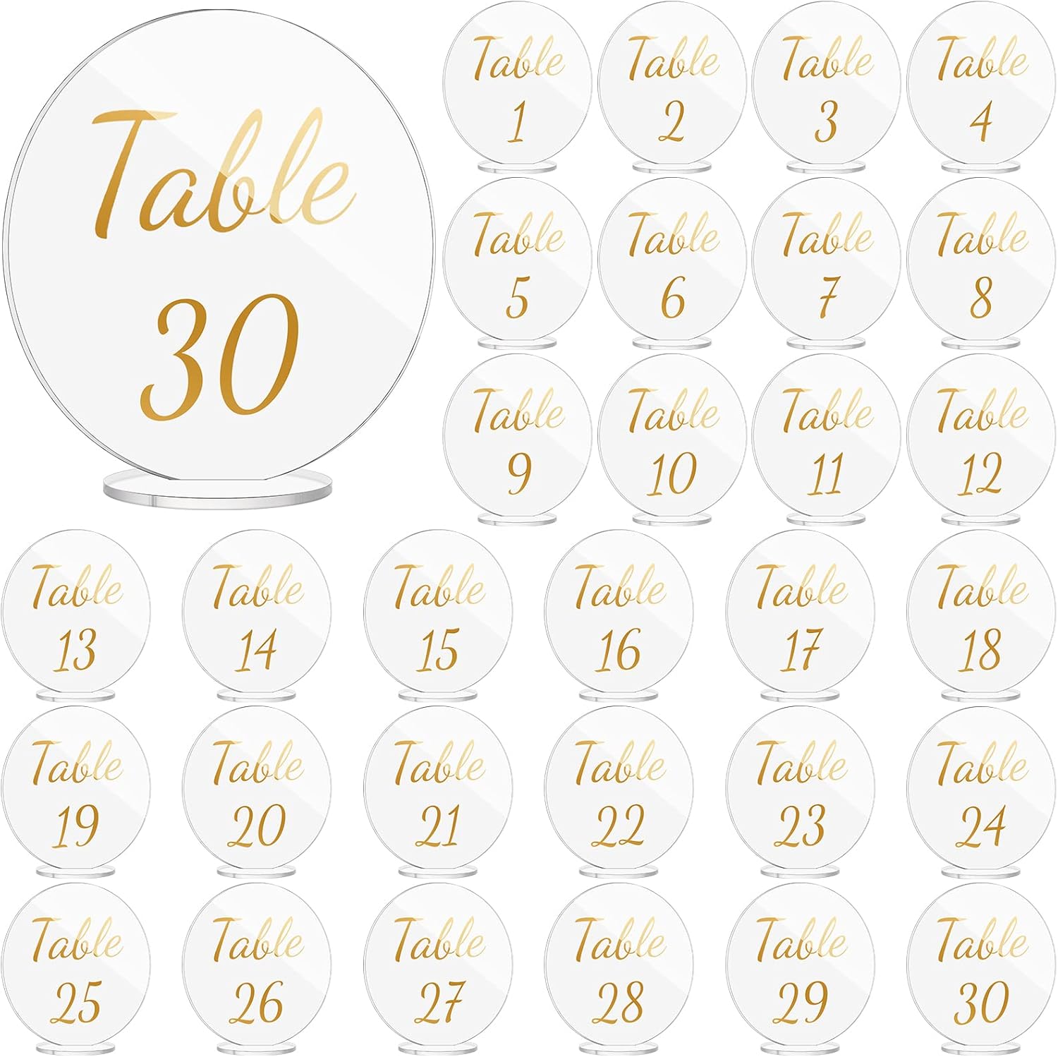 30 piezas de números de mesa de acrílico para boda, números de mesa con soportes, números de mesa transparentes para recepción de boda, letreros de