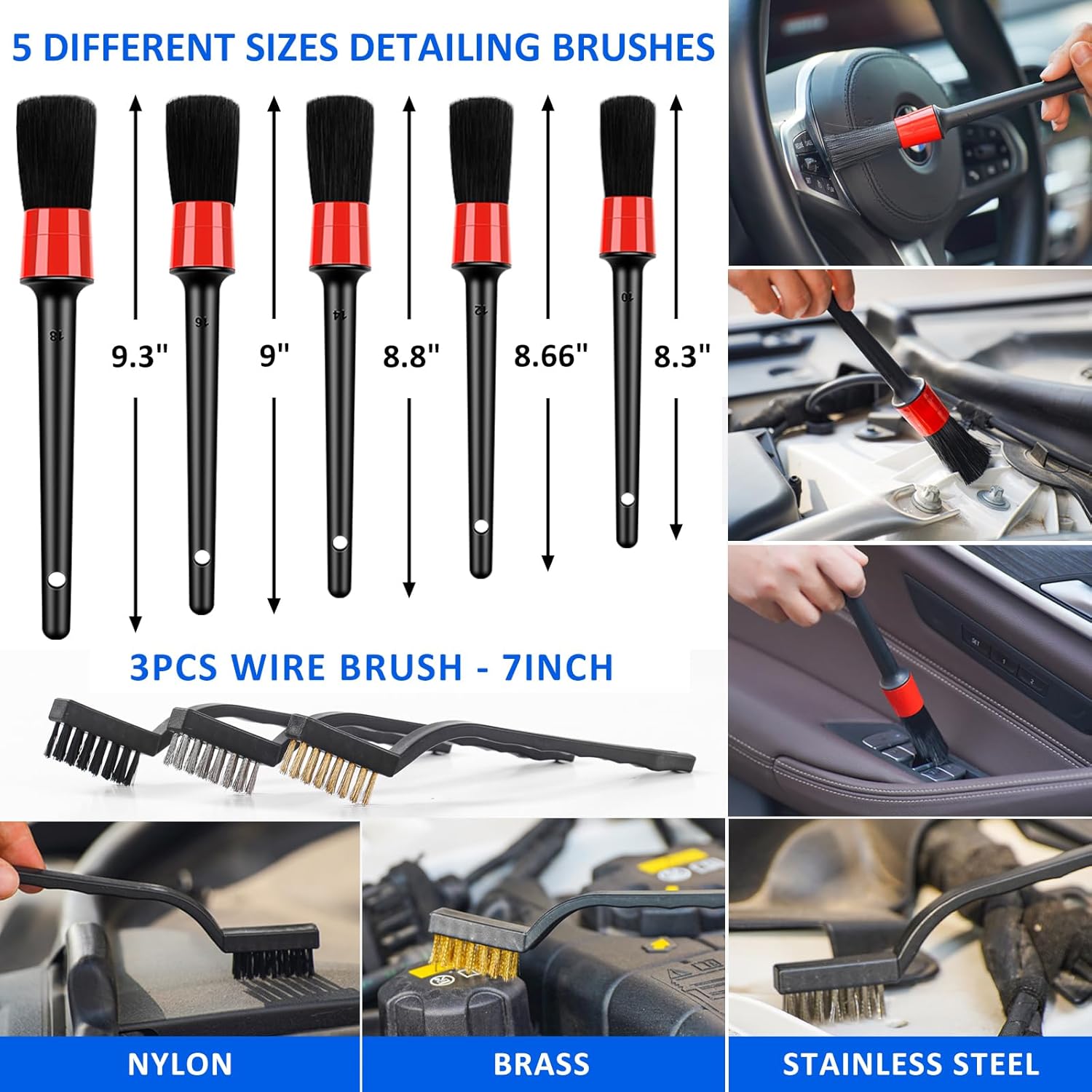 AUTODECO Juego de 24 cepillos para detalles de automóvil, kit de detallado de automóvil, juego de cepillos de taladro para detallado automático,