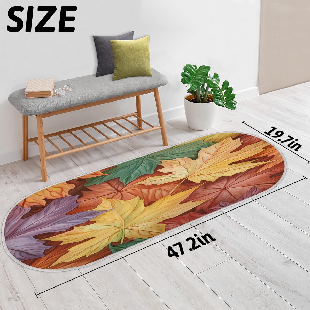 cfpolar Colorful Maple Leave Bathroom Rugs Non-Slip Bath Rug Microfiber Bath Mat Absorbent Kitchen Mats and Rugs Machine Washable Oval Plush Floor