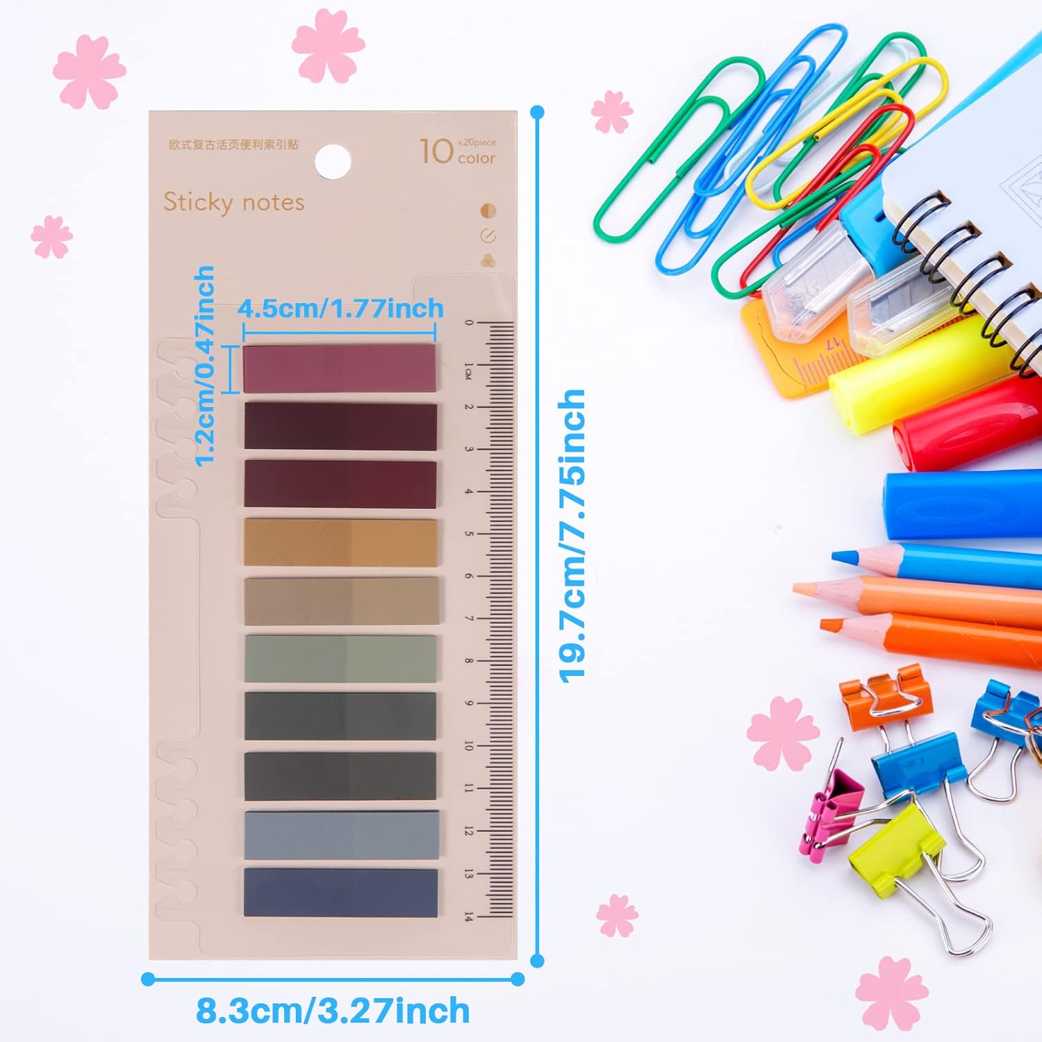 moinkerin – 200 pestañas adhesivas transparentes con regla, pestañas adhesivas para libros, PET, multicolor, para marcadores, estudio, oficina,