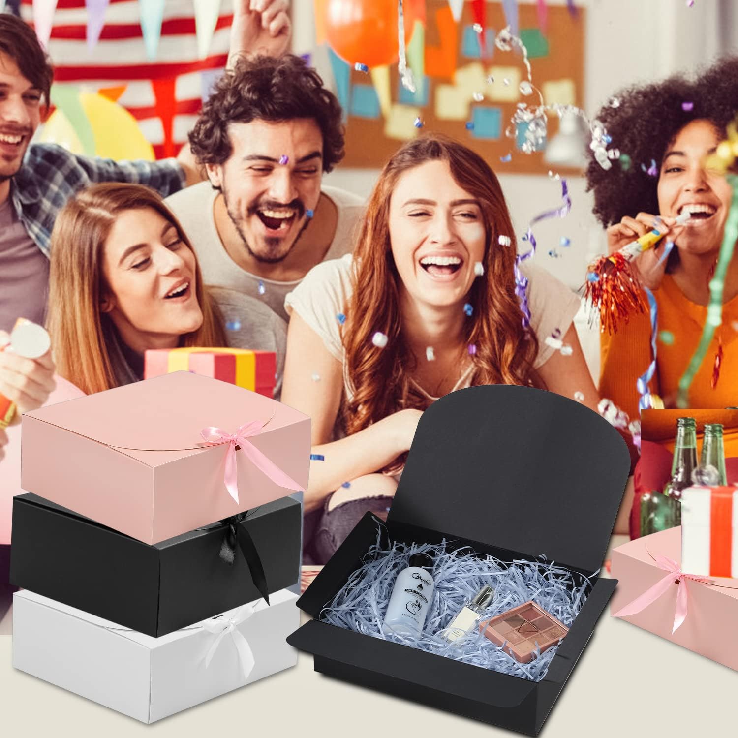 WantGor Cajas de regalo con tapas, paquete de 10 cajas de papel kraft de 8 x 8 x 4 pulgadas para regalos, damas de honor, chocolate, cupcake,