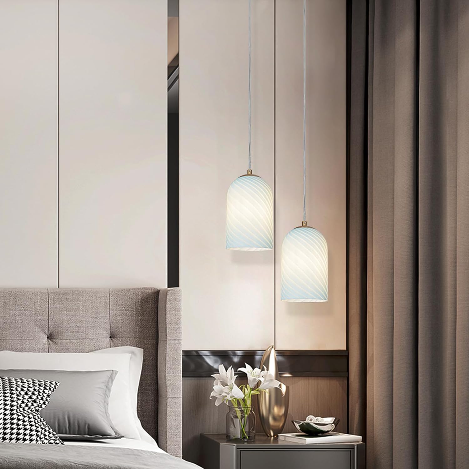 Lámparas colgantes, lámpara colgante enchufable para isla de cocina, luces colgantes de vidrio de arte a mano con acabado de latón para mesa de