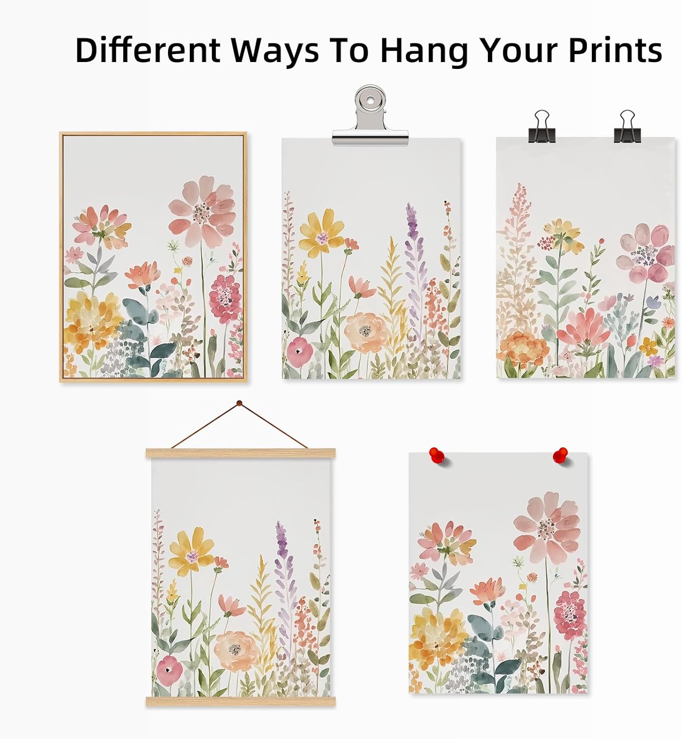 Arte de pared de flores silvestres en acuarela, lienzo floral botánico, arte de pared vintage, póster de pintura floral para sala de estar,