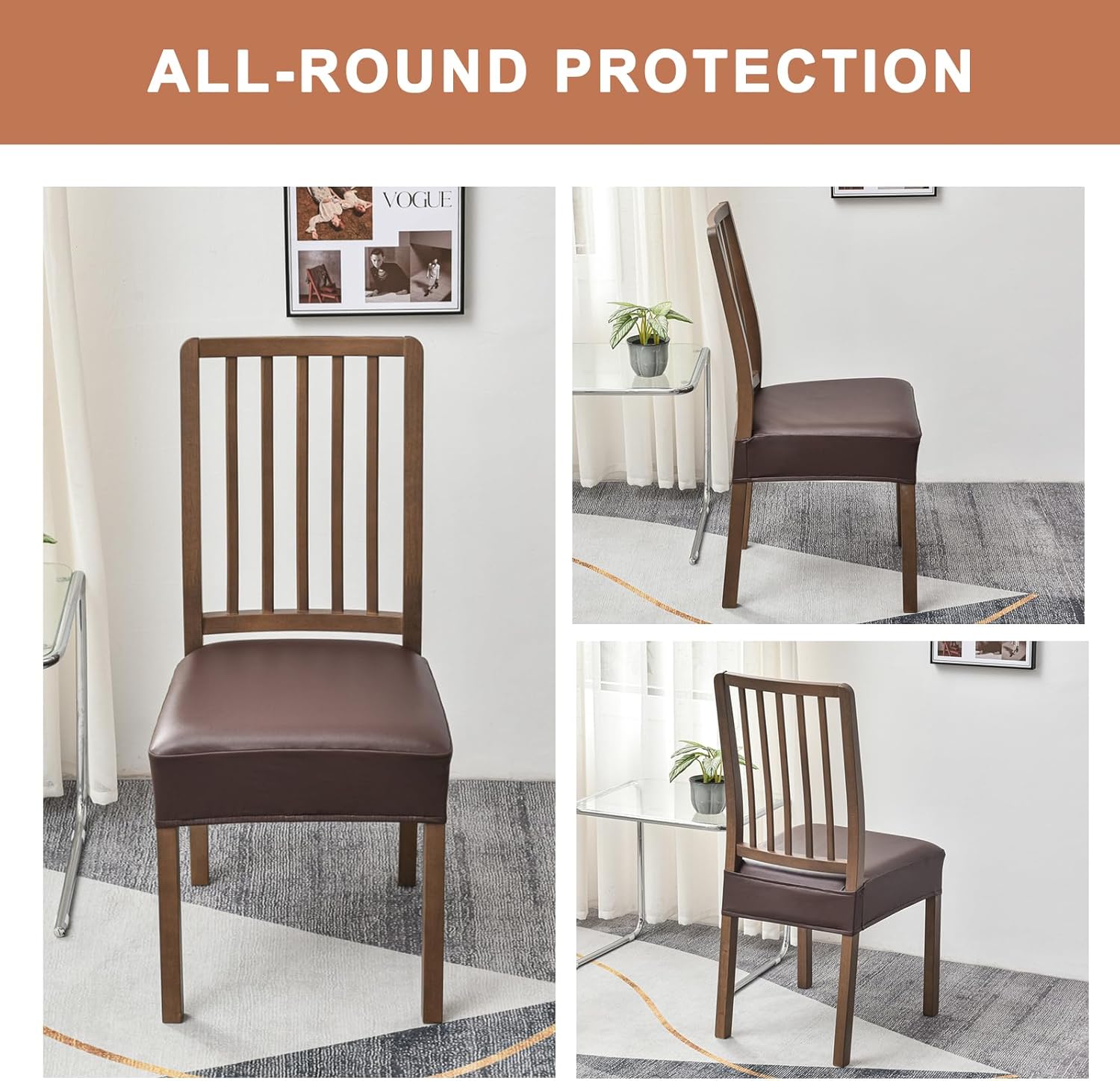 Eco-Ancheng Funda para silla de comedor, fundas impermeables para sillas de comedor, 2 unidades, piel sintética, funda para silla de comedor, funda