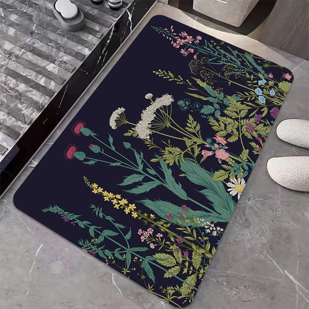 ZHUZHISHAN Tapete de baño de tierra de diatomeas, diseño de flores silvestres, antideslizante, súper absorbente, de secado rápido, para baño,