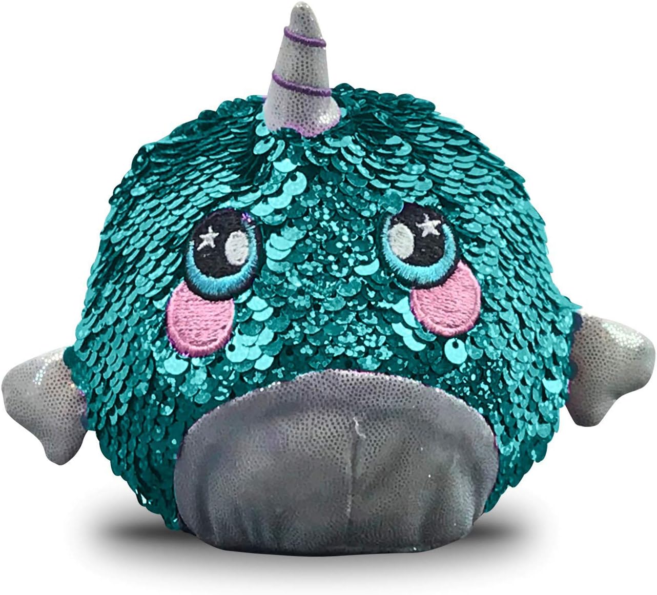 Beverly Hills Teddy Bear Squeezamals, Shelby Sparkle Narwhal, animales de peluche de espuma superblandos con lentejuelas de dos caras