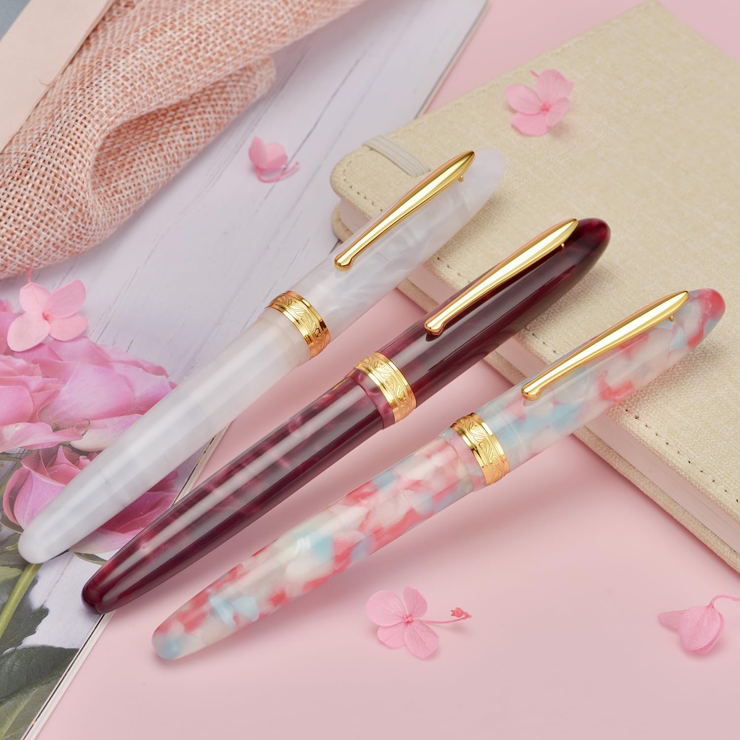 Hongdian N9 – Pluma estilográfica, punta extra fina, borde dorado, color caramelo fresco y diseño acrílico con convertidor y juego de caja de